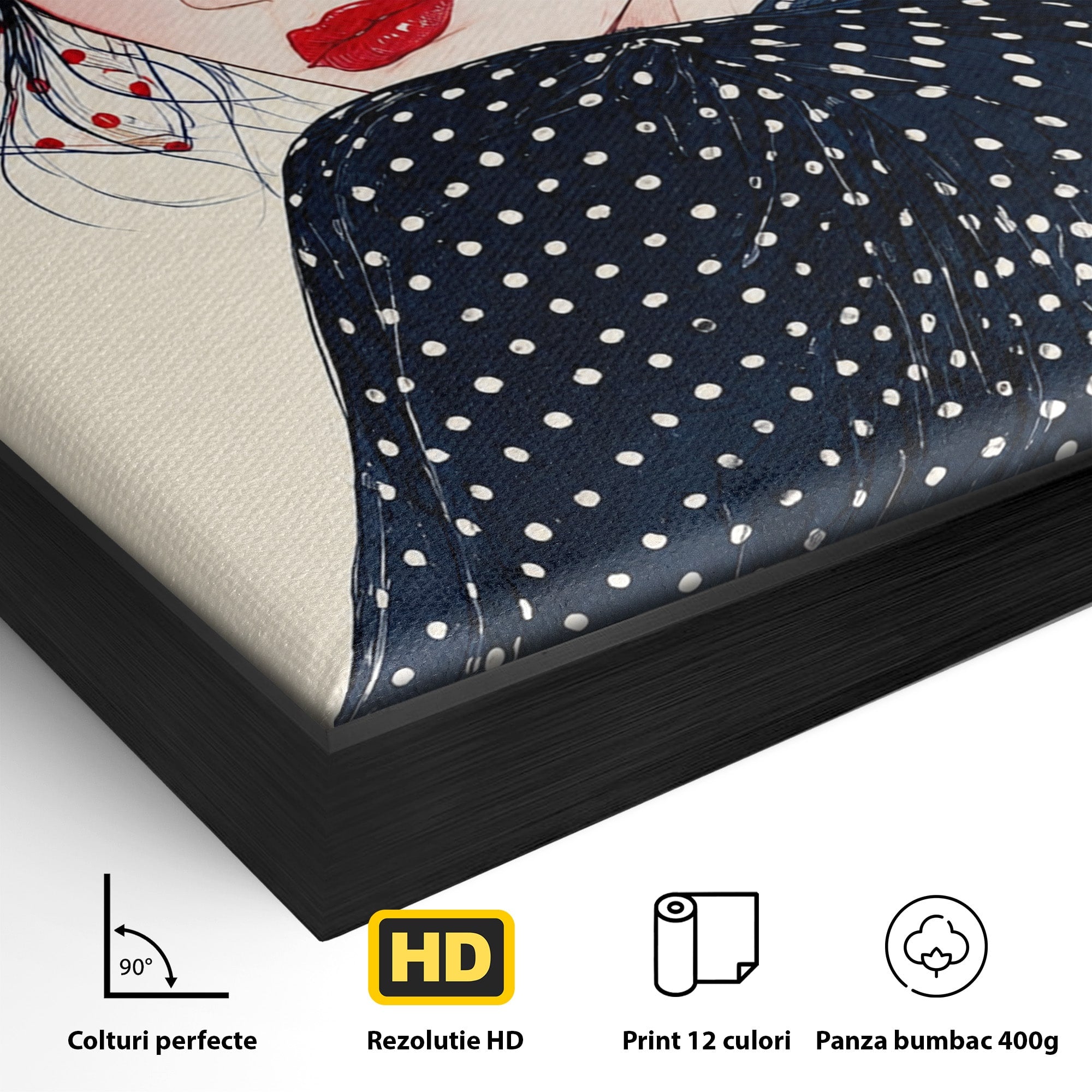 Tablou Canvas Premium LuxCanva® G1289, Portret Femeie Cu Fundita, Femeie, Portret, Fundita, Moda, Eleganta, Dormitor, Culori Vibrante