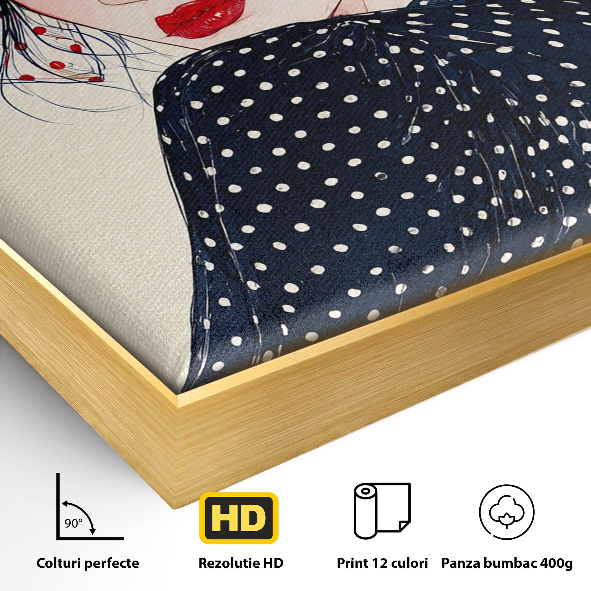 Tablou Canvas Premium LuxCanva® G1289, Portret Femeie Cu Fundita, Femeie, Portret, Fundita, Moda, Eleganta, Dormitor, Culori Vibrante