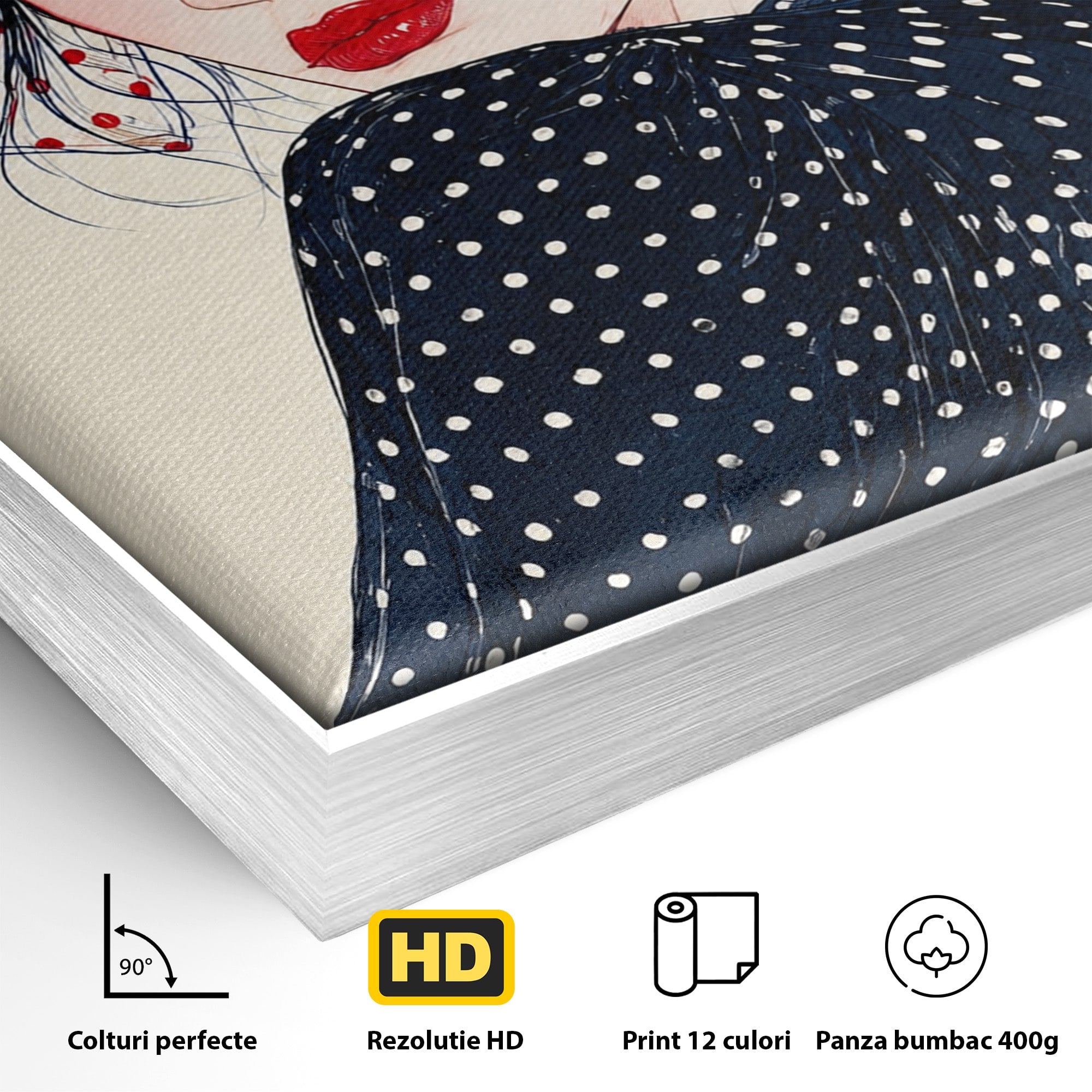 Tablou Canvas Premium LuxCanva® G1289, Portret Femeie Cu Fundita, Femeie, Portret, Fundita, Moda, Eleganta, Dormitor, Culori Vibrante