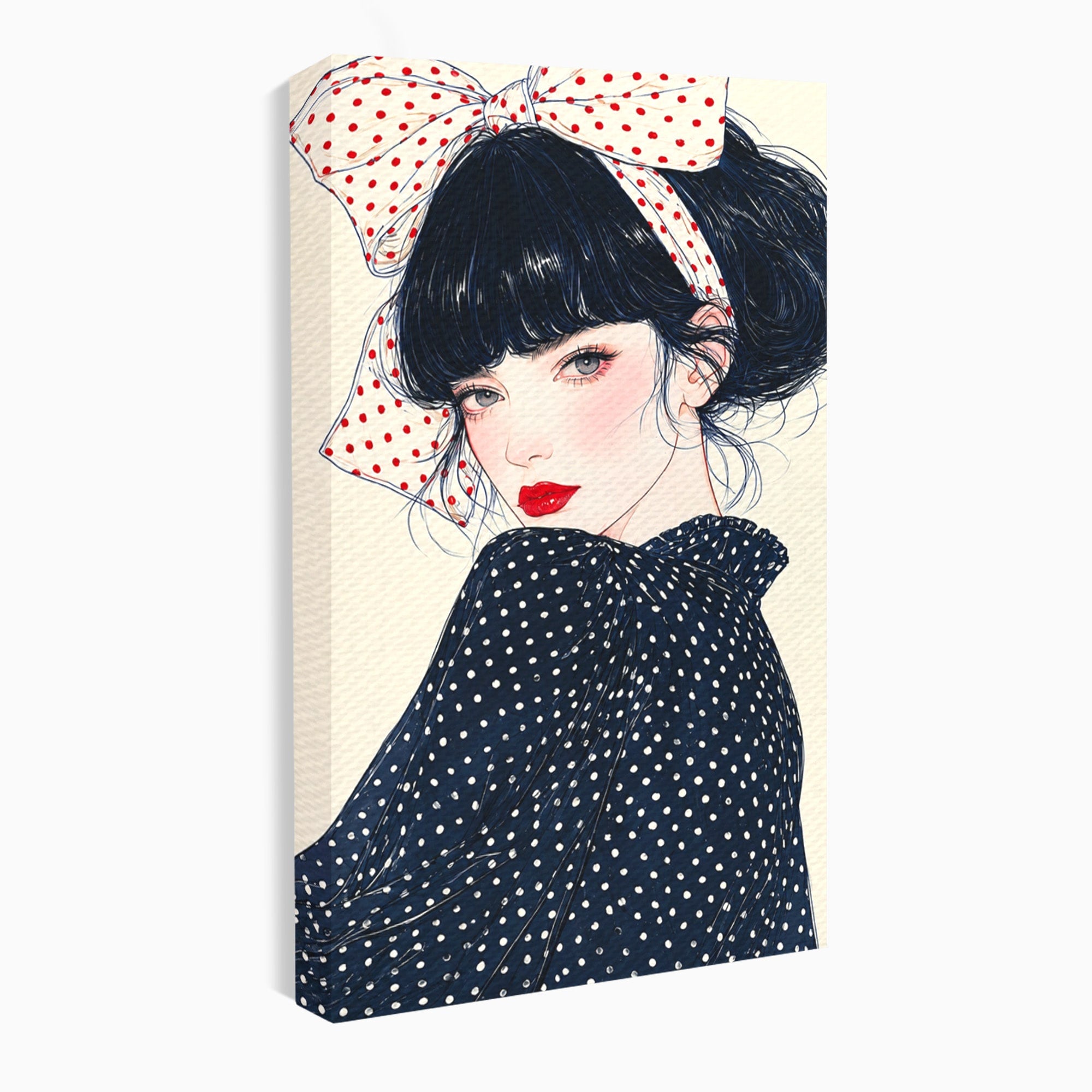 Tablou Canvas Premium LuxCanva® G1289, Portret Femeie Cu Fundita, Femeie, Portret, Fundita, Moda, Eleganta, Dormitor, Culori Vibrante