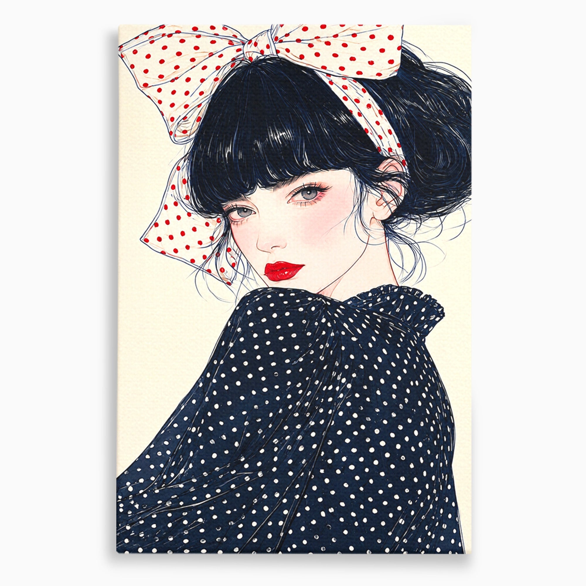 Tablou Canvas Premium LuxCanva® G1289, Portret Femeie Cu Fundita, Femeie, Portret, Fundita, Moda, Eleganta, Dormitor, Culori Vibrante