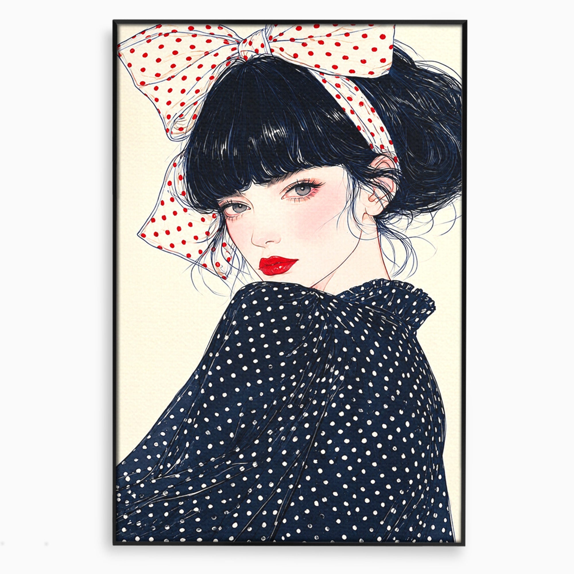 Tablou Canvas Premium LuxCanva® G1289, Portret Femeie Cu Fundita, Femeie, Portret, Fundita, Moda, Eleganta, Dormitor, Culori Vibrante