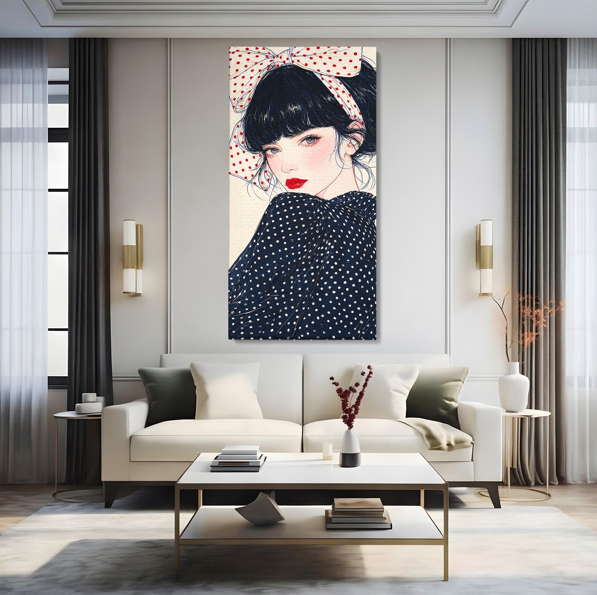 Tablou Canvas Premium LuxCanva® G1289, Portret Femeie Cu Fundita, Femeie, Portret, Fundita, Moda, Eleganta, Dormitor, Culori Vibrante