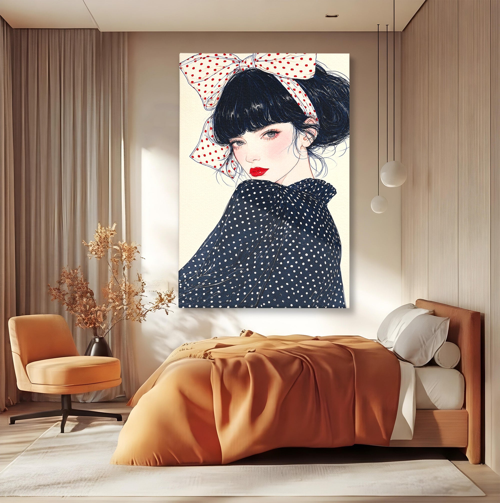 Tablou Canvas Premium LuxCanva® G1289, Portret Femeie Cu Fundita, Femeie, Portret, Fundita, Moda, Eleganta, Dormitor, Culori Vibrante