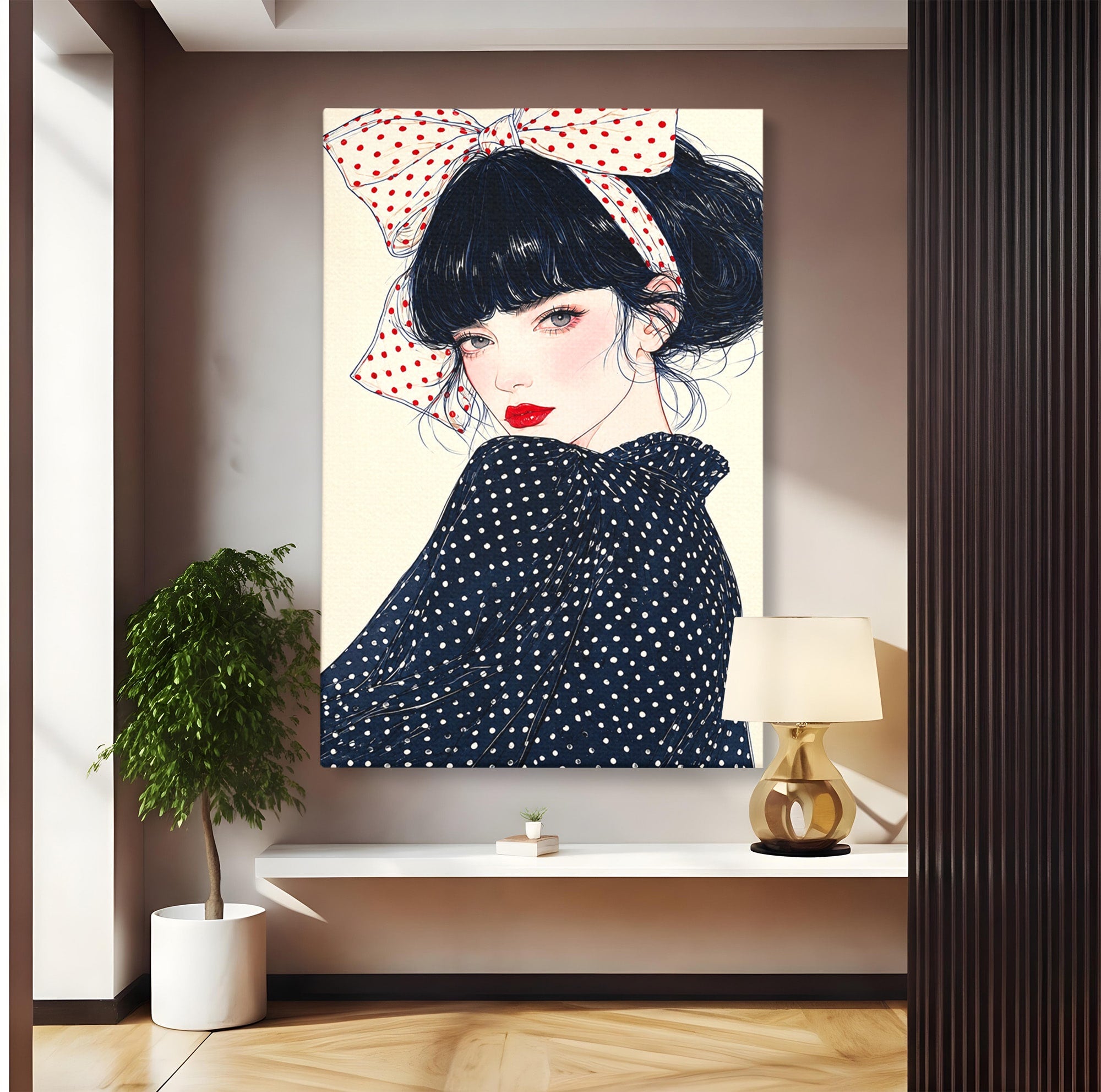 Tablou Canvas Premium LuxCanva® G1289, Portret Femeie Cu Fundita, Femeie, Portret, Fundita, Moda, Eleganta, Dormitor, Culori Vibrante