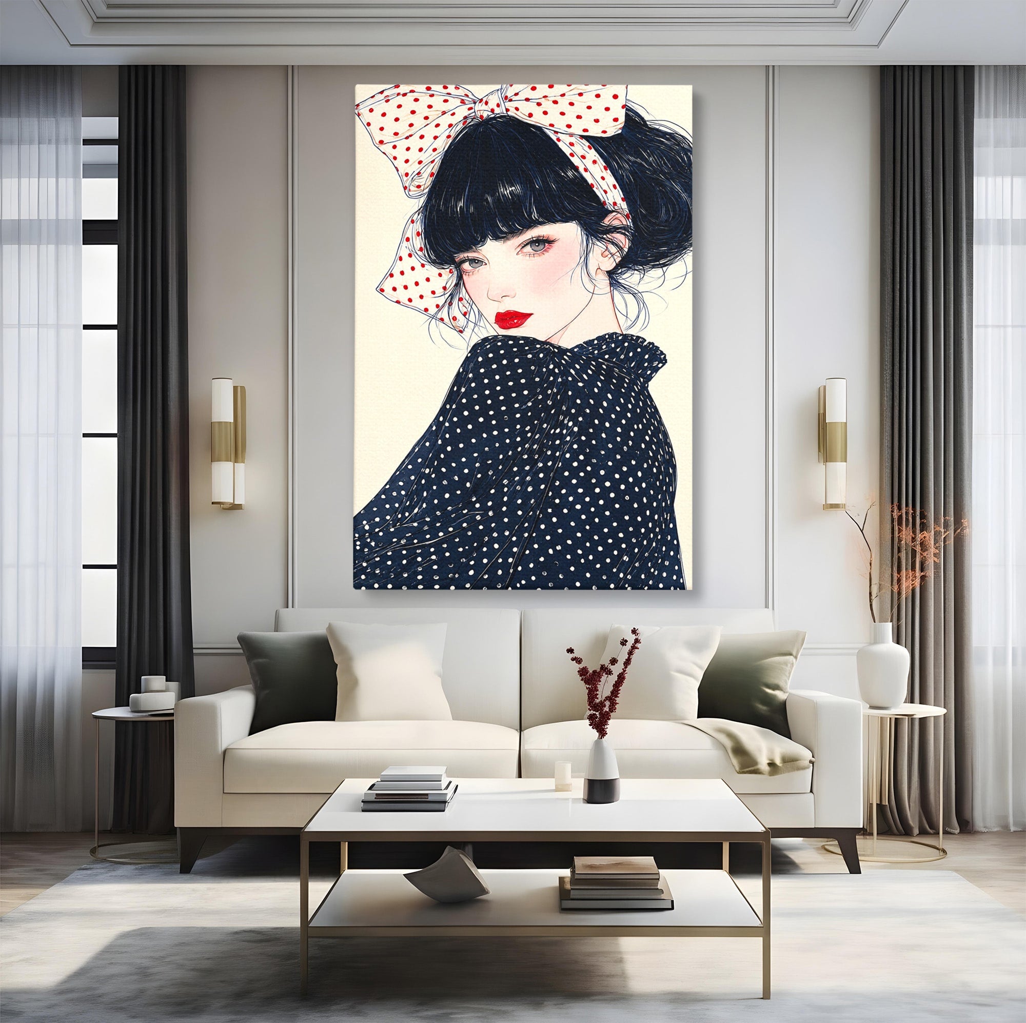 Tablou Canvas Premium LuxCanva® G1289, Portret Femeie Cu Fundita, Femeie, Portret, Fundita, Moda, Eleganta, Dormitor, Culori Vibrante