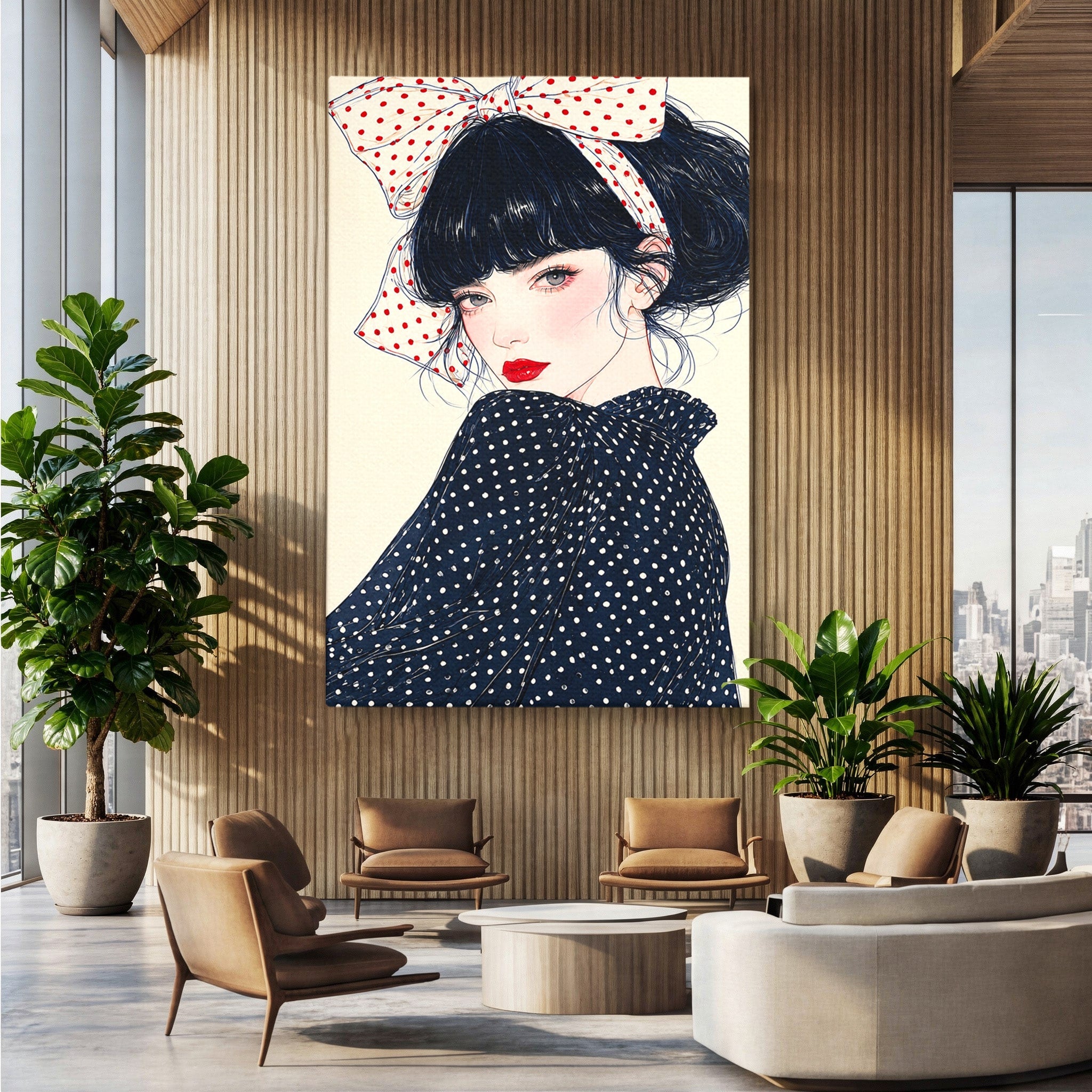 Tablou Canvas Premium LuxCanva® G1289, Portret Femeie Cu Fundita, Femeie, Portret, Fundita, Moda, Eleganta, Dormitor, Culori Vibrante