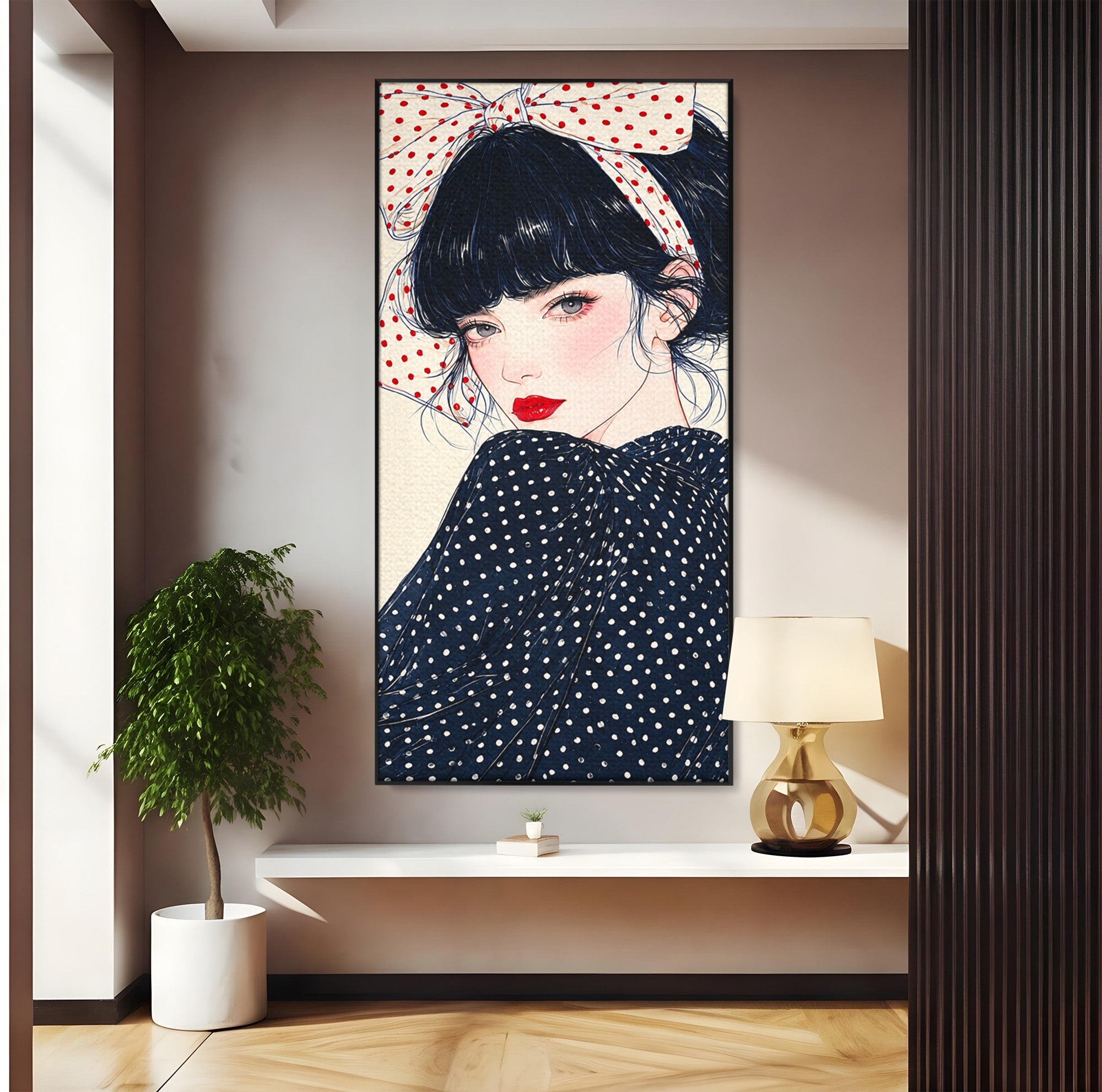 Tablou Canvas Premium LuxCanva® G1289, Portret Femeie Cu Fundita, Femeie, Portret, Fundita, Moda, Eleganta, Dormitor, Culori Vibrante
