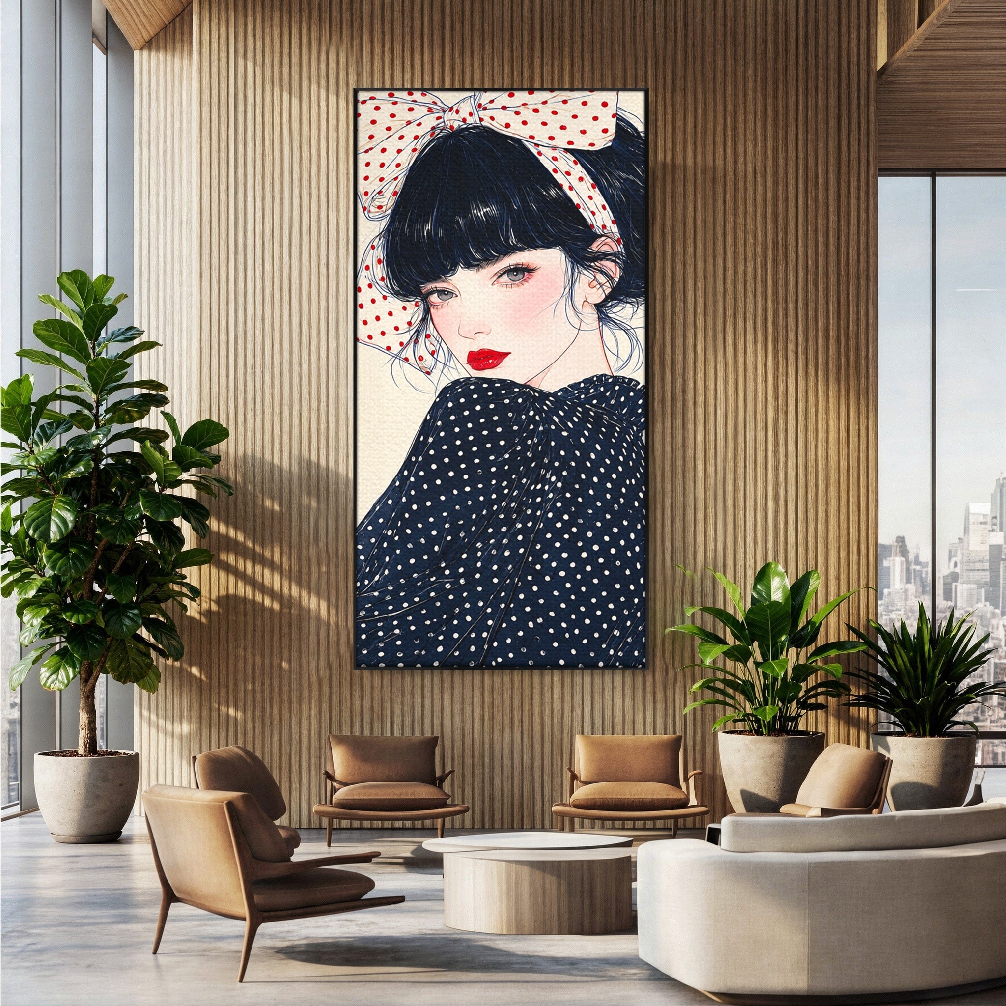 Tablou Canvas Premium LuxCanva® G1289, Portret Femeie Cu Fundita, Femeie, Portret, Fundita, Moda, Eleganta, Dormitor, Culori Vibrante
