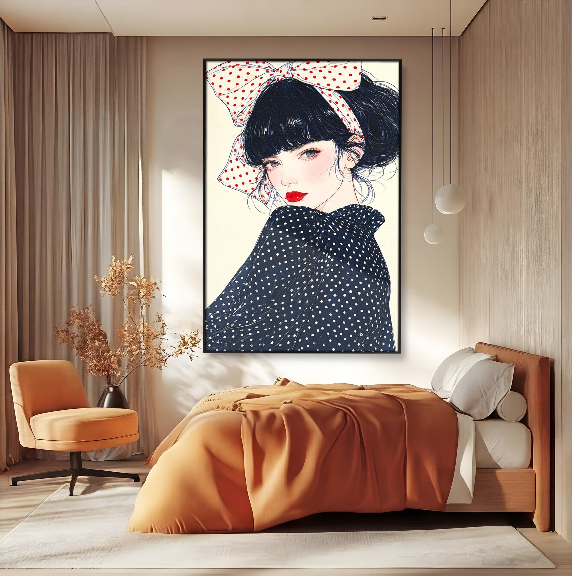 Tablou Canvas Premium LuxCanva® G1289, Portret Femeie Cu Fundita, Femeie, Portret, Fundita, Moda, Eleganta, Dormitor, Culori Vibrante