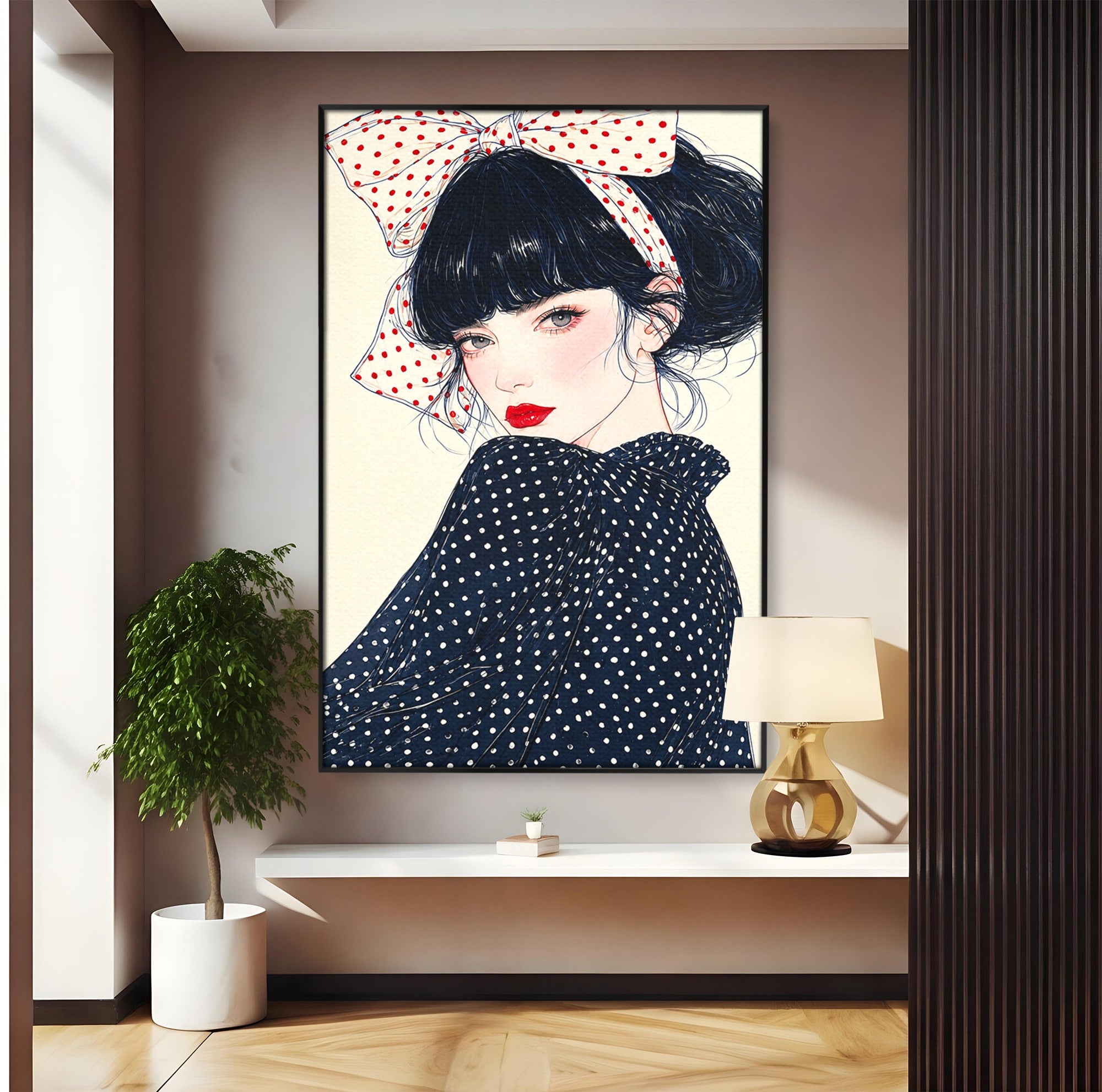 Tablou Canvas Premium LuxCanva® G1289, Portret Femeie Cu Fundita, Femeie, Portret, Fundita, Moda, Eleganta, Dormitor, Culori Vibrante