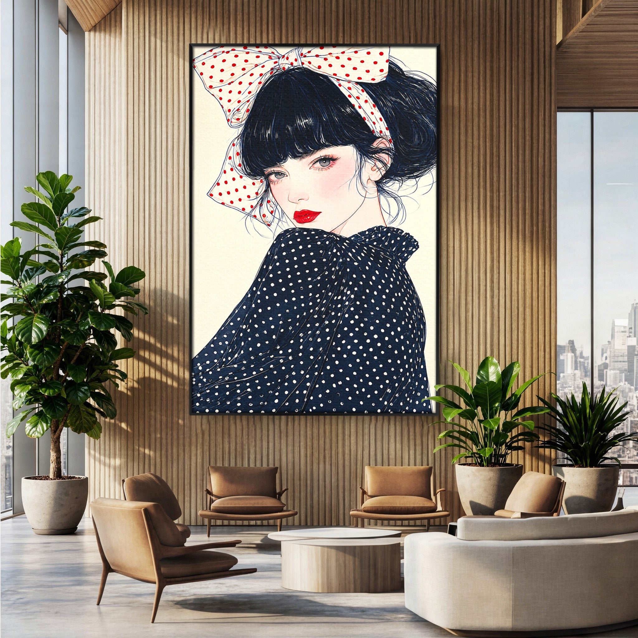 Tablou Canvas Premium LuxCanva® G1289, Portret Femeie Cu Fundita, Femeie, Portret, Fundita, Moda, Eleganta, Dormitor, Culori Vibrante