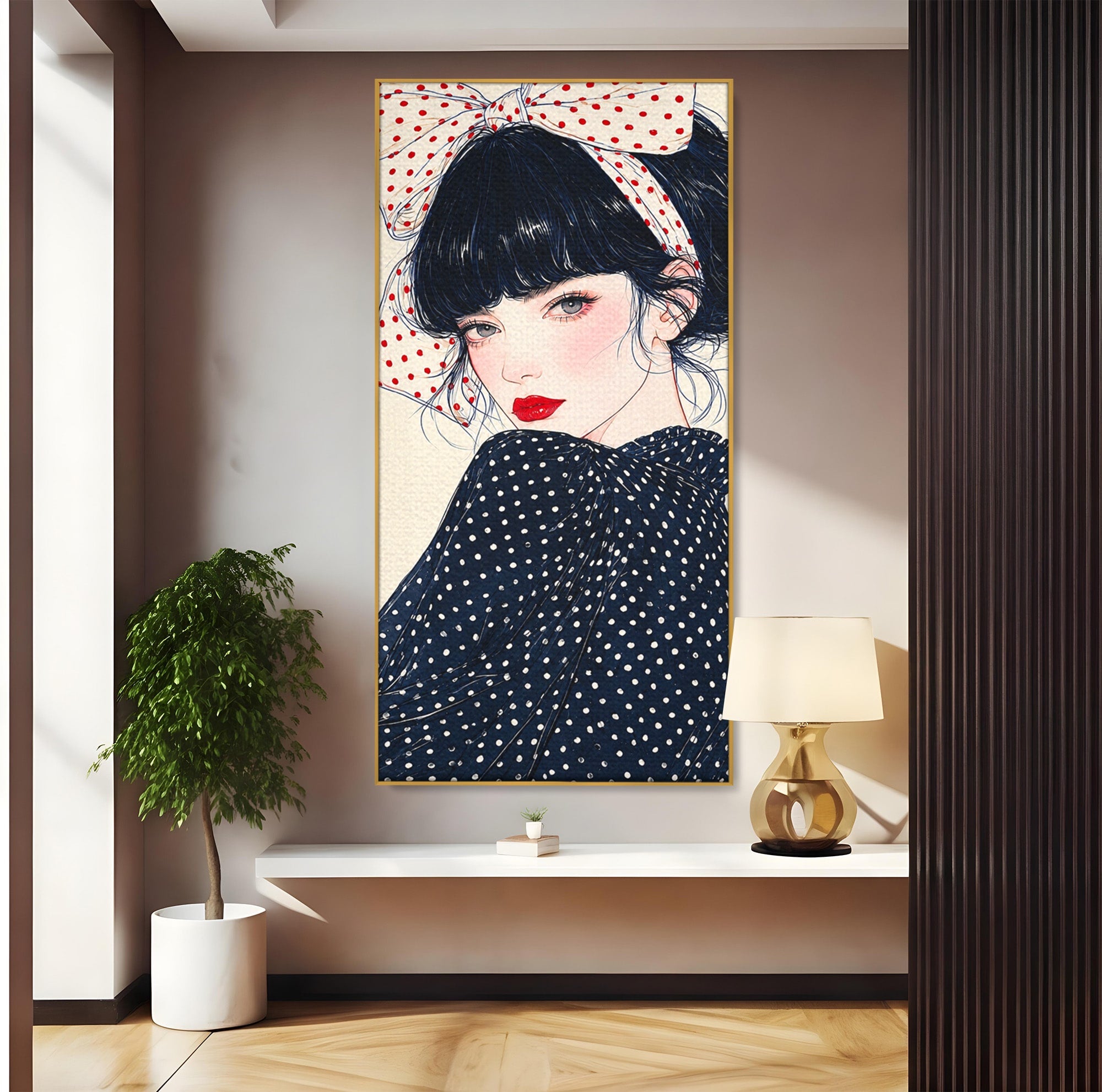 Tablou Canvas Premium LuxCanva® G1289, Portret Femeie Cu Fundita, Femeie, Portret, Fundita, Moda, Eleganta, Dormitor, Culori Vibrante