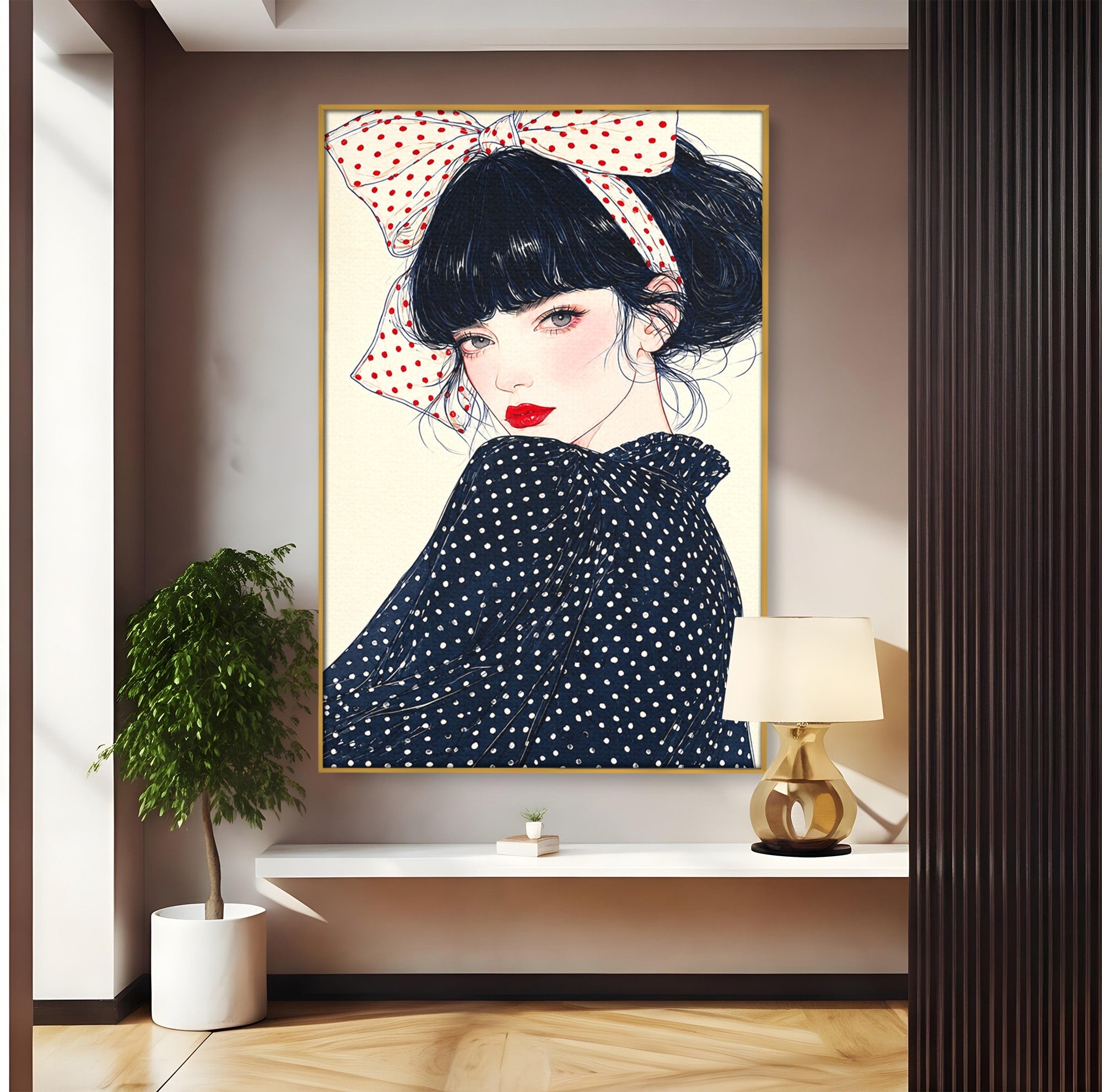Tablou Canvas Premium LuxCanva® G1289, Portret Femeie Cu Fundita, Femeie, Portret, Fundita, Moda, Eleganta, Dormitor, Culori Vibrante