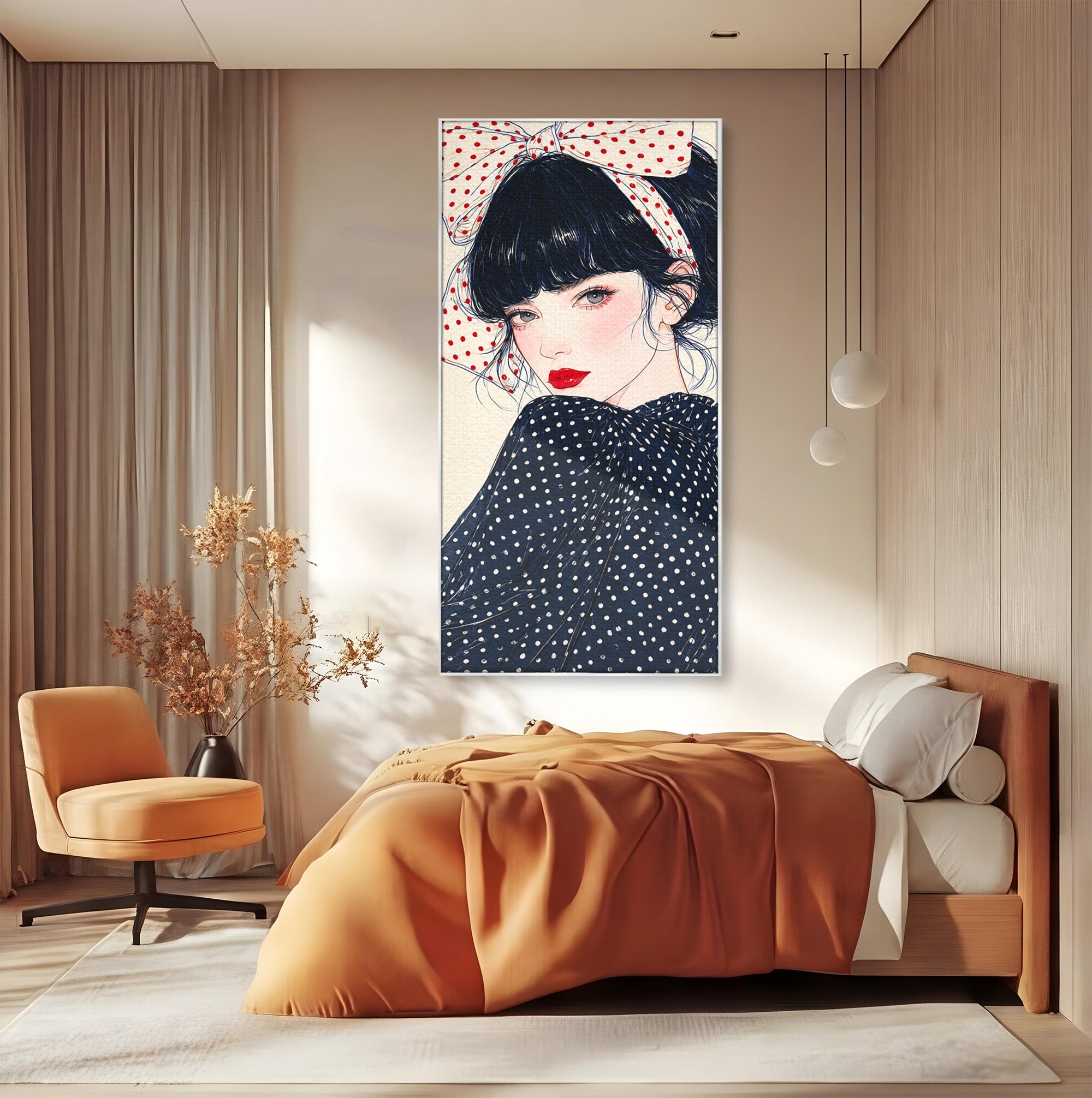Tablou Canvas Premium LuxCanva® G1289, Portret Femeie Cu Fundita, Femeie, Portret, Fundita, Moda, Eleganta, Dormitor, Culori Vibrante