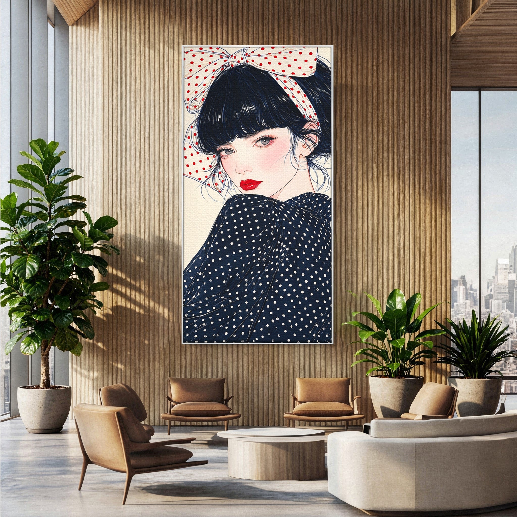 Tablou Canvas Premium LuxCanva® G1289, Portret Femeie Cu Fundita, Femeie, Portret, Fundita, Moda, Eleganta, Dormitor, Culori Vibrante