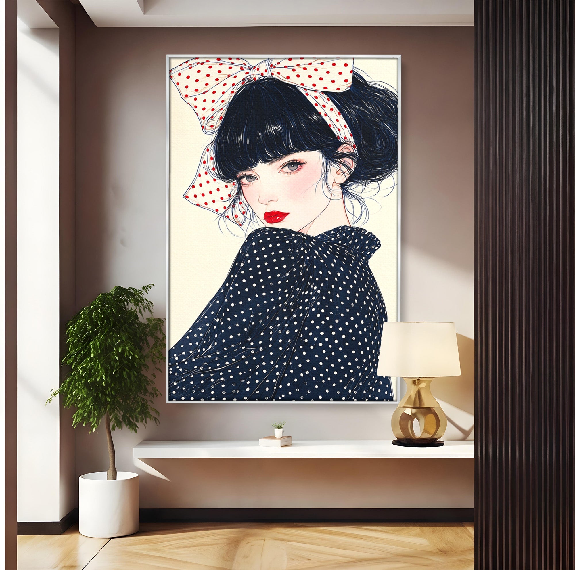 Tablou Canvas Premium LuxCanva® G1289, Portret Femeie Cu Fundita, Femeie, Portret, Fundita, Moda, Eleganta, Dormitor, Culori Vibrante