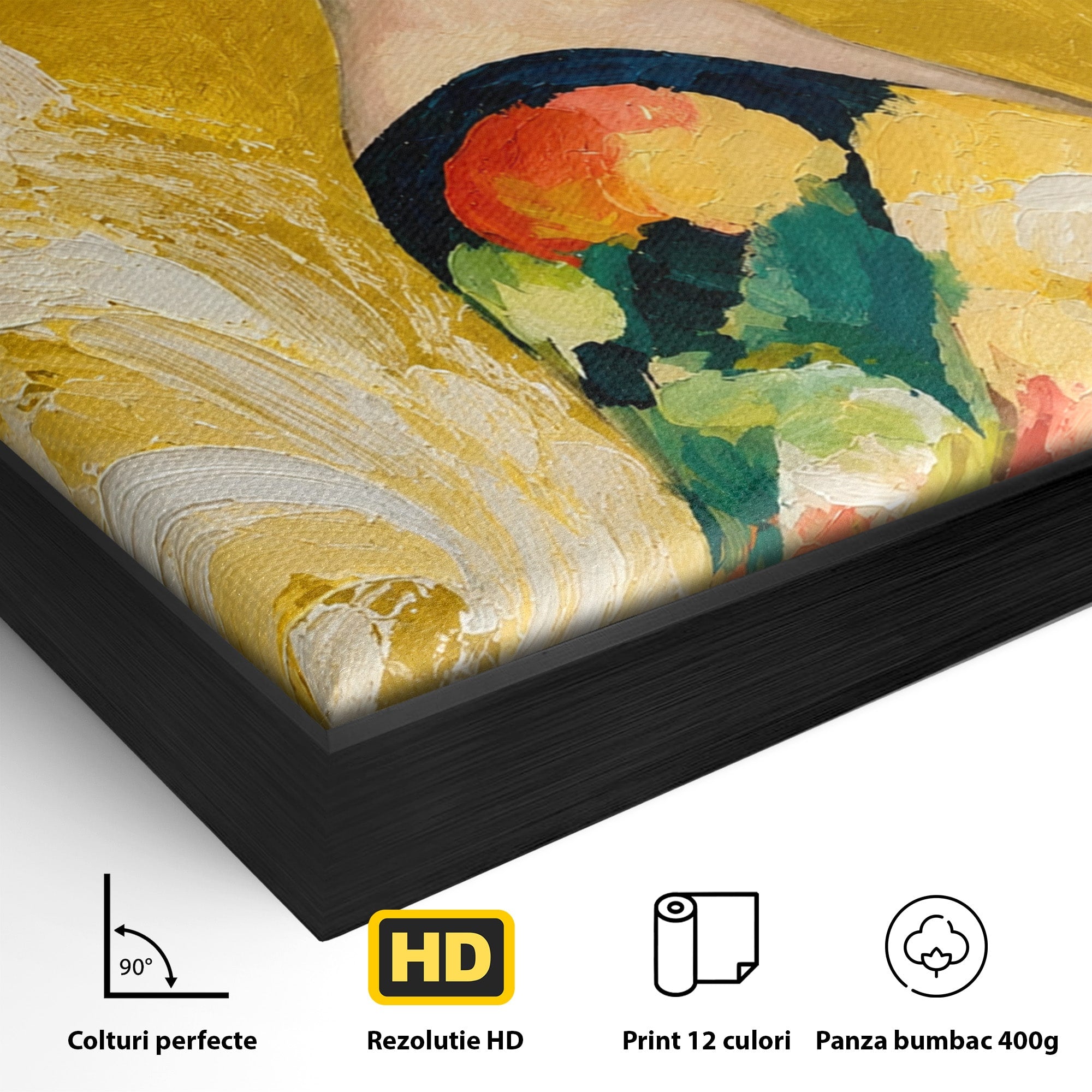 Tablou Canvas Premium LuxCanva® G1290, Femeie Cu Palarie De Flori, Femeie, Palarie, Floral, Portret, Eleganta, Living, Culori Vibrante
