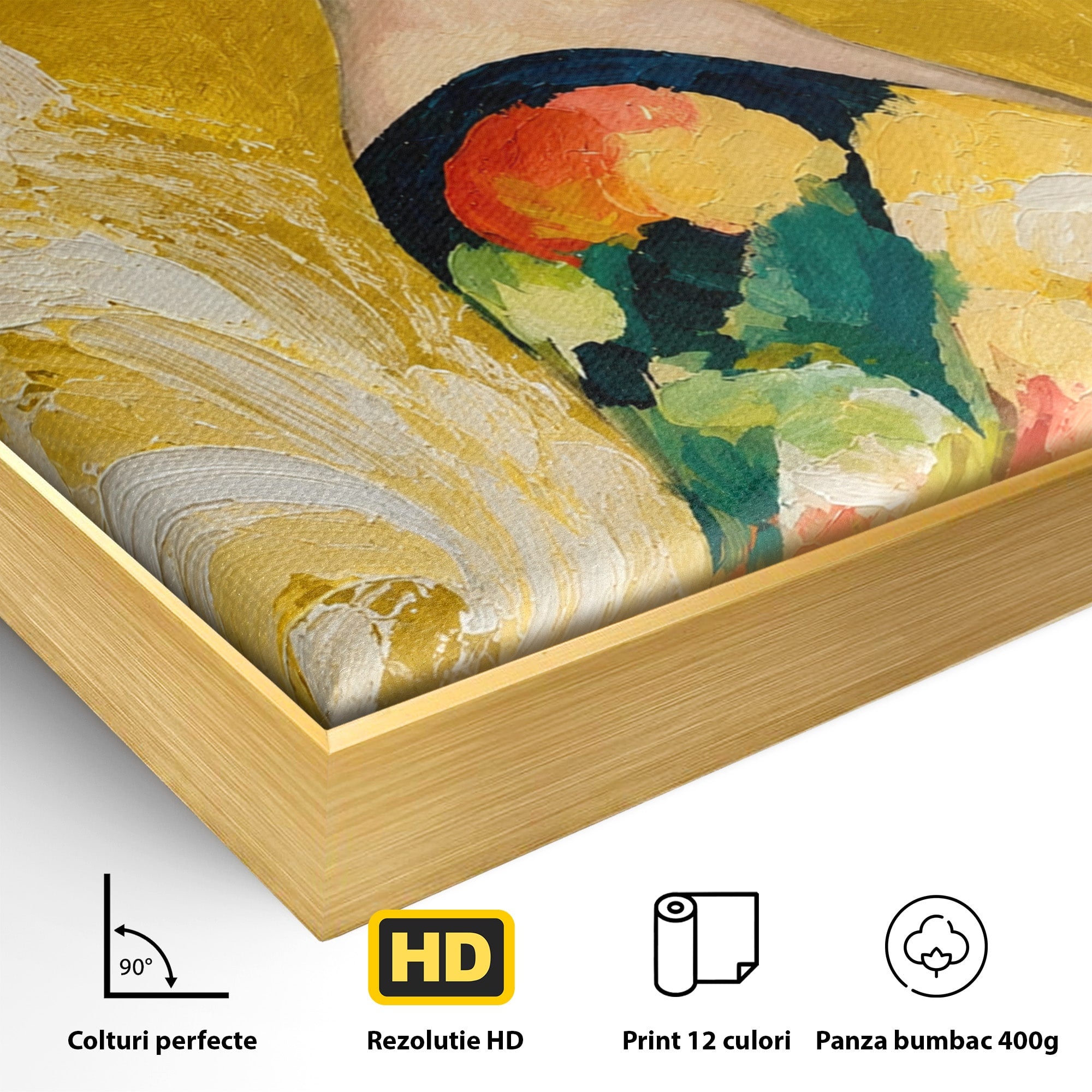 Tablou Canvas Premium LuxCanva® G1290, Femeie Cu Palarie De Flori, Femeie, Palarie, Floral, Portret, Eleganta, Living, Culori Vibrante
