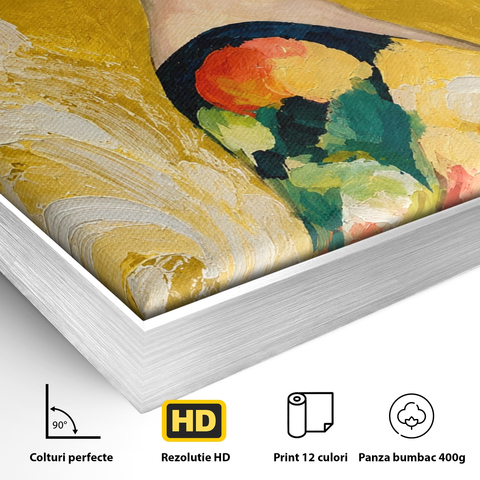Tablou Canvas Premium LuxCanva® G1290, Femeie Cu Palarie De Flori, Femeie, Palarie, Floral, Portret, Eleganta, Living, Culori Vibrante