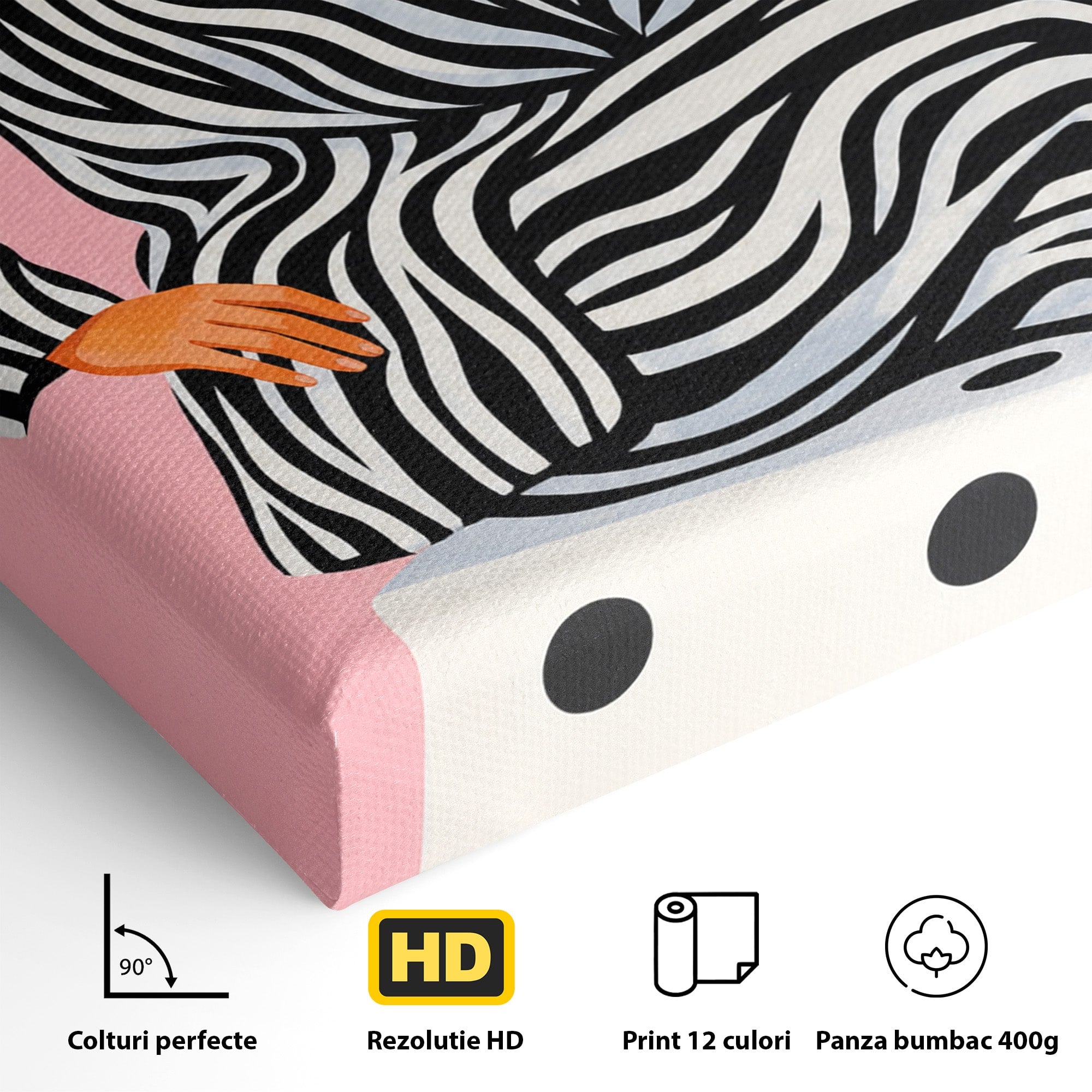 Tablou Canvas Premium LuxCanva® G1291, Femeie Cu Palarie Rosie, Femeie, Moda, Portret, Zebra, Living, Culori Vibrante