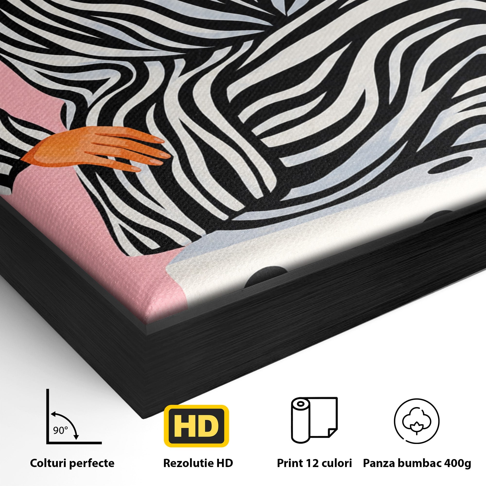 Tablou Canvas Premium LuxCanva® G1291, Femeie Cu Palarie Rosie, Femeie, Moda, Portret, Zebra, Living, Culori Vibrante