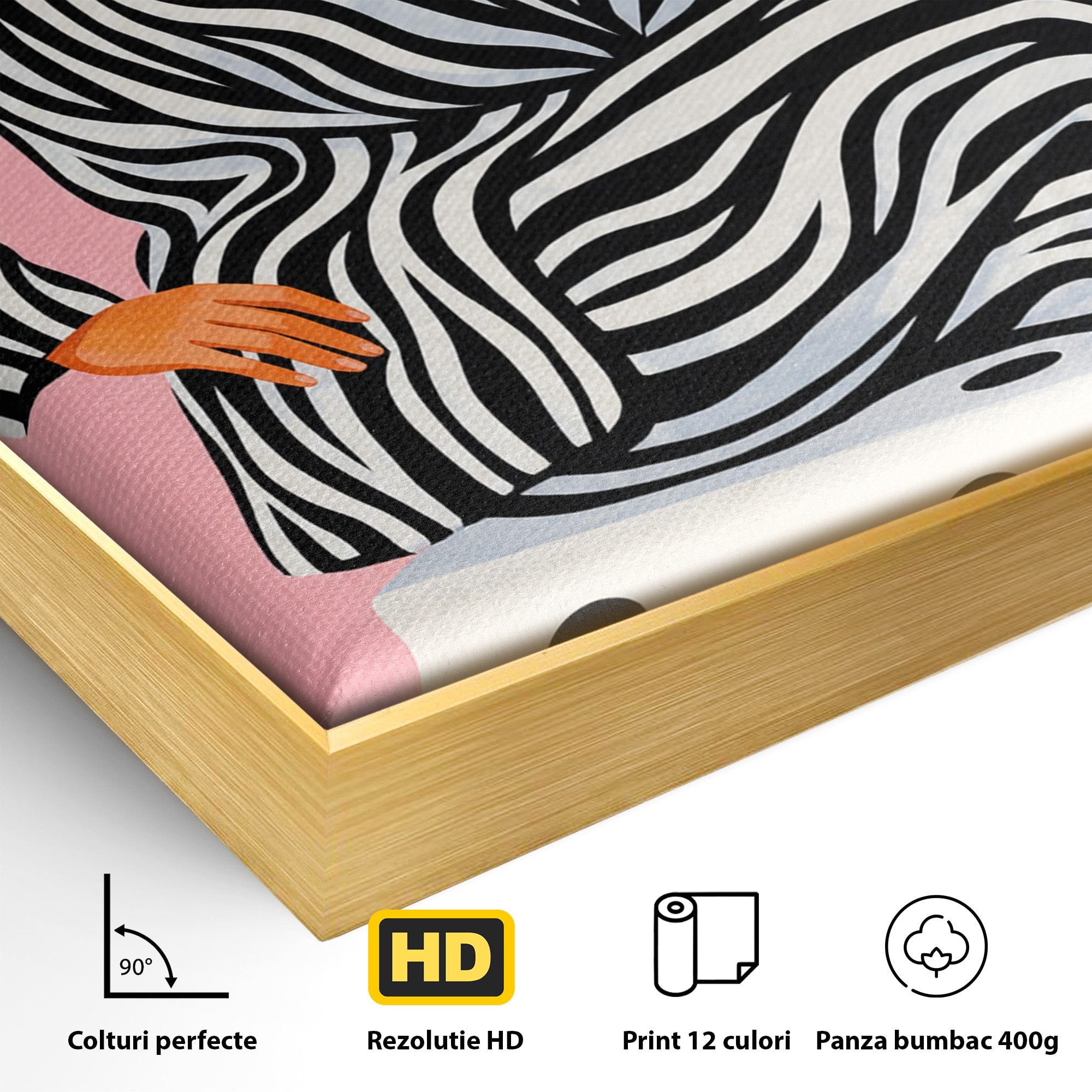 Tablou Canvas Premium LuxCanva® G1291, Femeie Cu Palarie Rosie, Femeie, Moda, Portret, Zebra, Living, Culori Vibrante