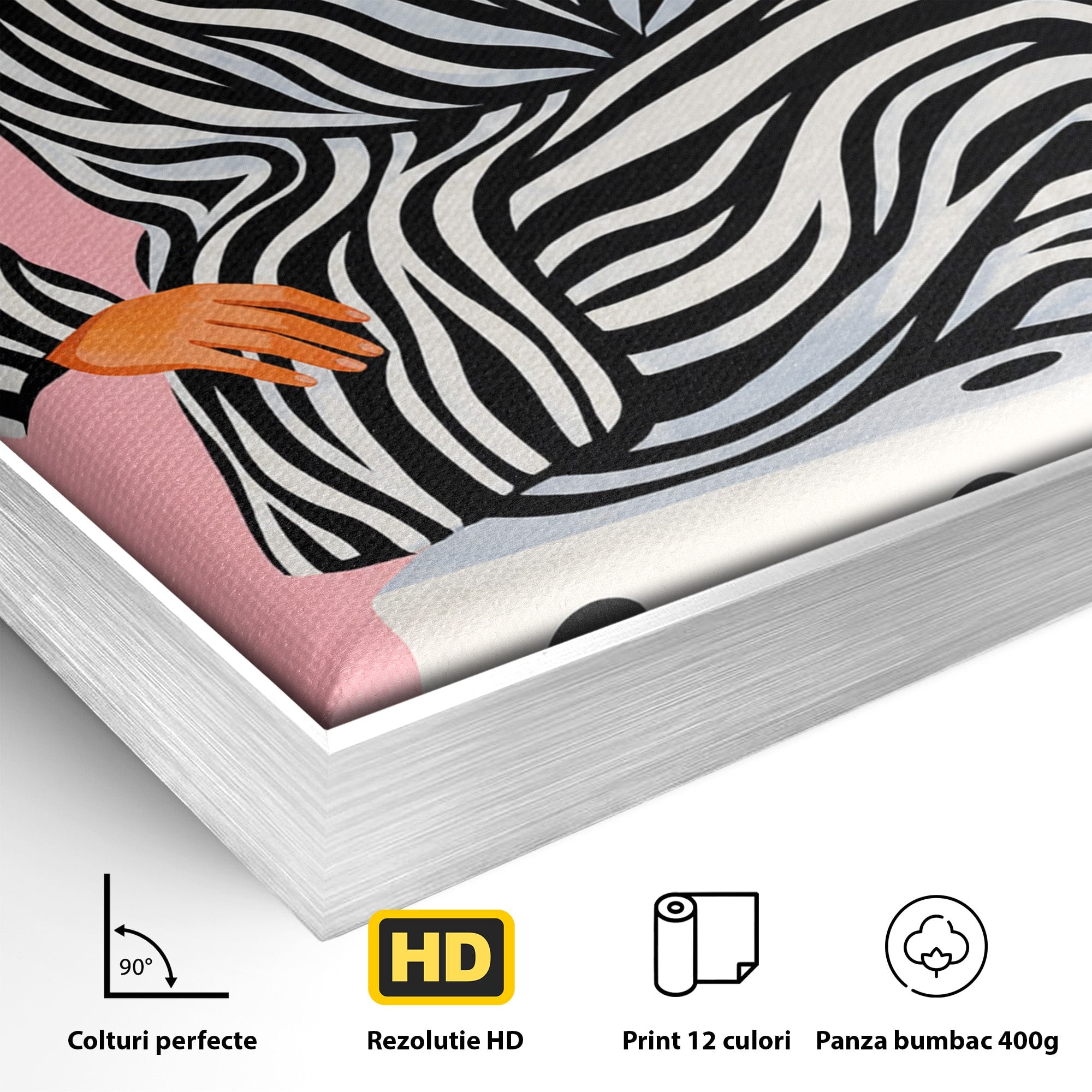 Tablou Canvas Premium LuxCanva® G1291, Femeie Cu Palarie Rosie, Femeie, Moda, Portret, Zebra, Living, Culori Vibrante