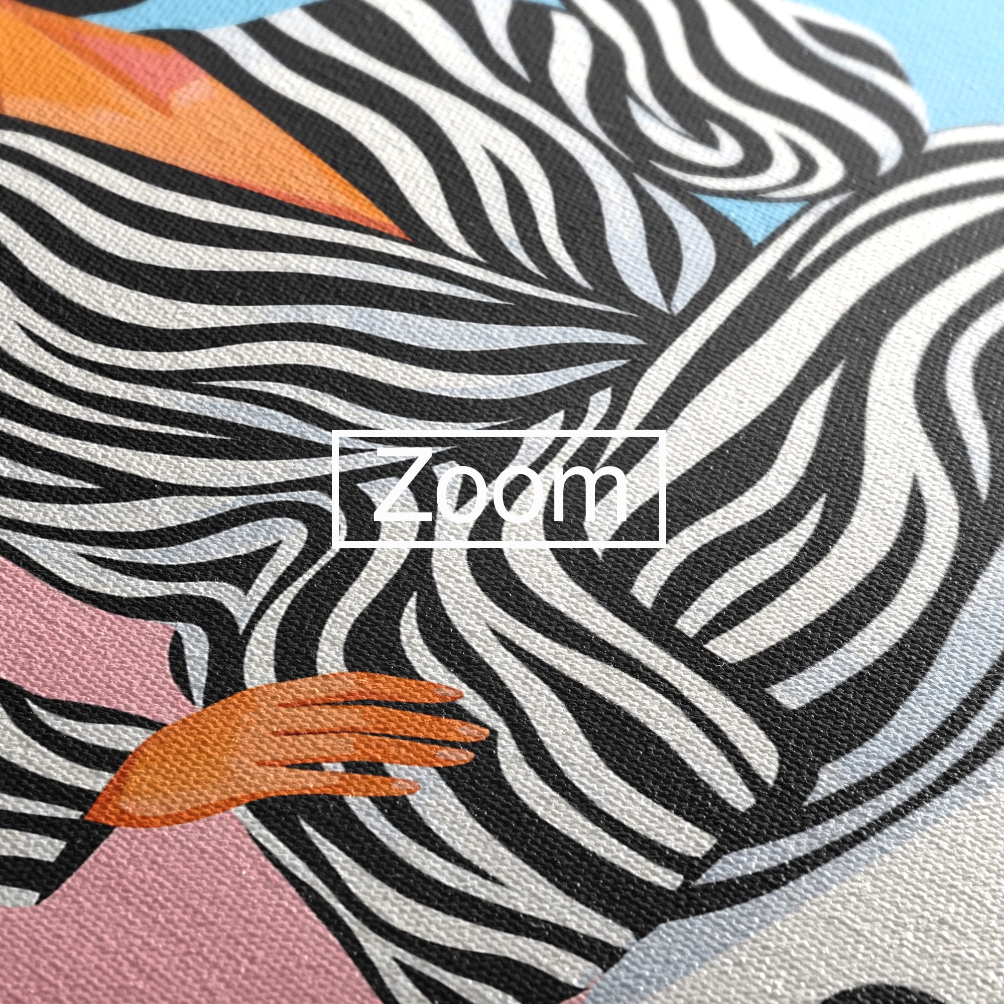 Tablou Canvas Premium LuxCanva® G1291, Femeie Cu Palarie Rosie, Femeie, Moda, Portret, Zebra, Living, Culori Vibrante