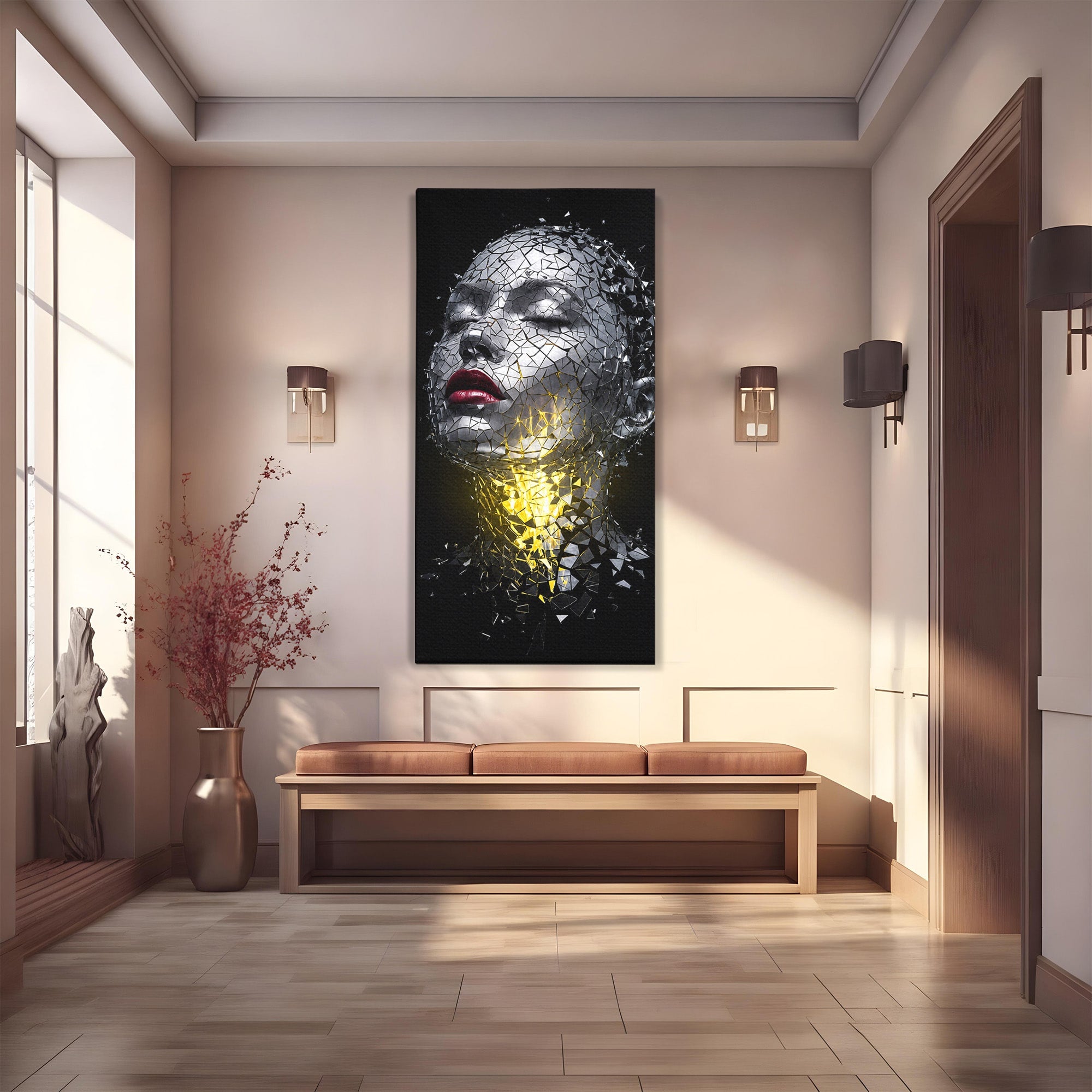 Tablou Canvas Premium LuxCanva® G1292, Chip Uman Fragmentat, Portret, Abstract, Modern, Fragmentat, Dormitor, Birou, Culori Vibrante