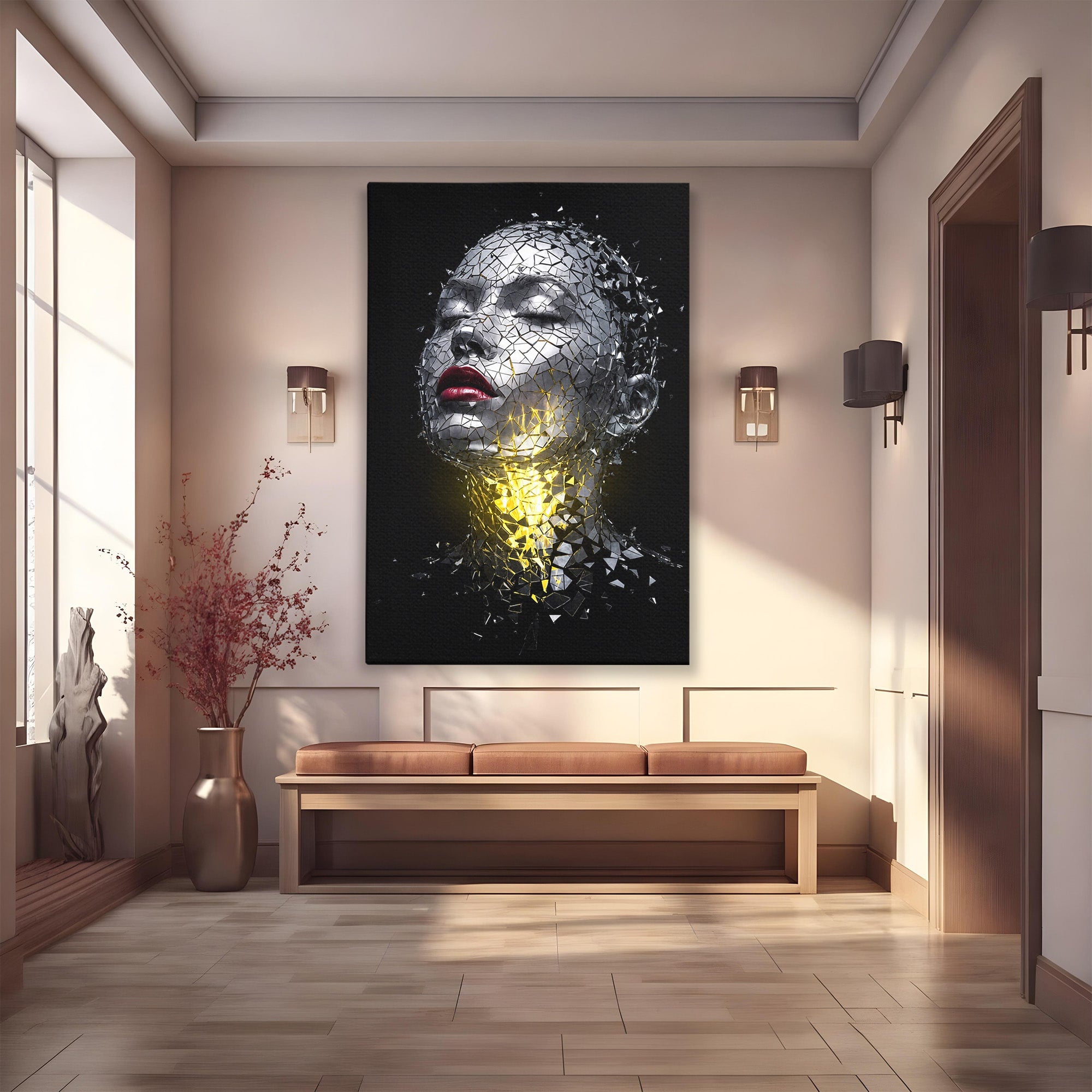 Tablou Canvas Premium LuxCanva® G1292, Chip Uman Fragmentat, Portret, Abstract, Modern, Fragmentat, Dormitor, Birou, Culori Vibrante