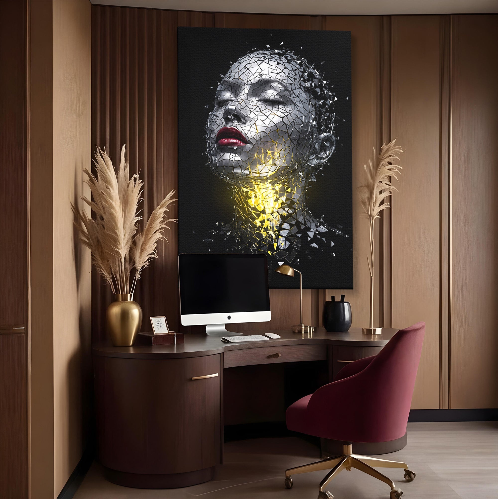 Tablou Canvas Premium LuxCanva® G1292, Chip Uman Fragmentat, Portret, Abstract, Modern, Fragmentat, Dormitor, Birou, Culori Vibrante