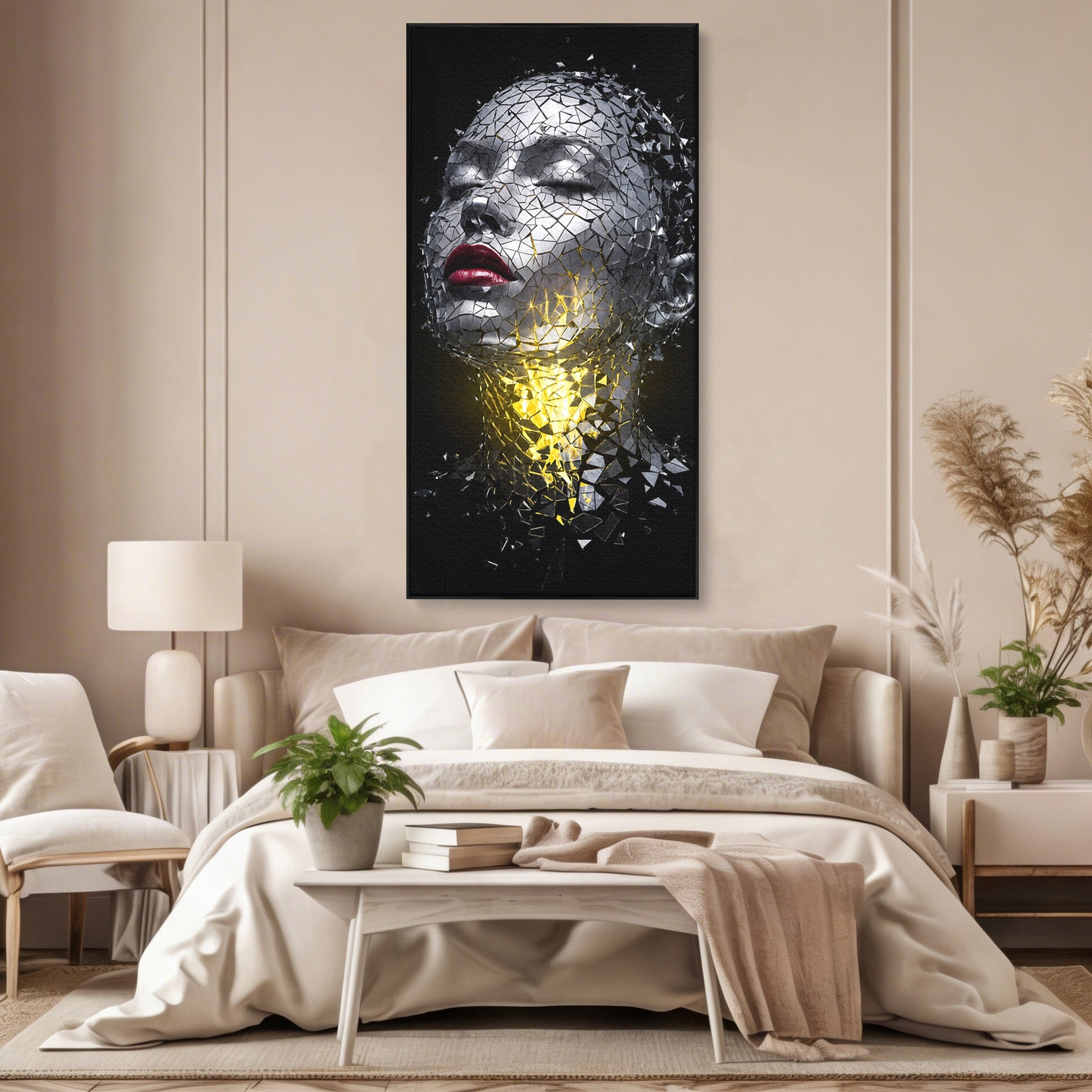 Tablou Canvas Premium LuxCanva® G1292, Chip Uman Fragmentat, Portret, Abstract, Modern, Fragmentat, Dormitor, Birou, Culori Vibrante