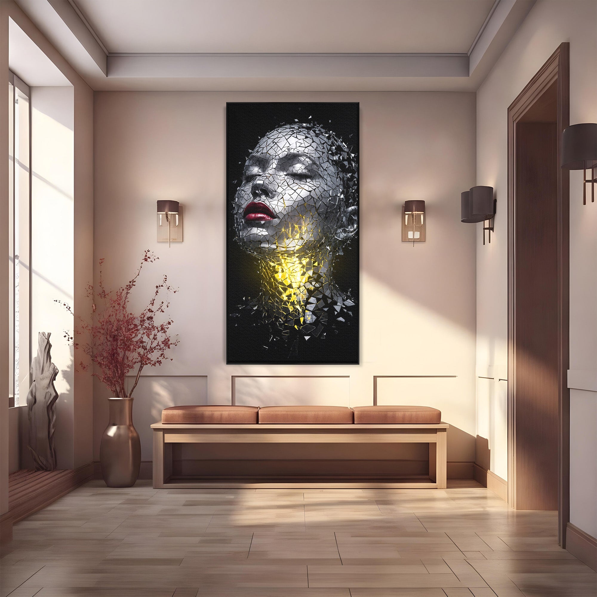 Tablou Canvas Premium LuxCanva® G1292, Chip Uman Fragmentat, Portret, Abstract, Modern, Fragmentat, Dormitor, Birou, Culori Vibrante