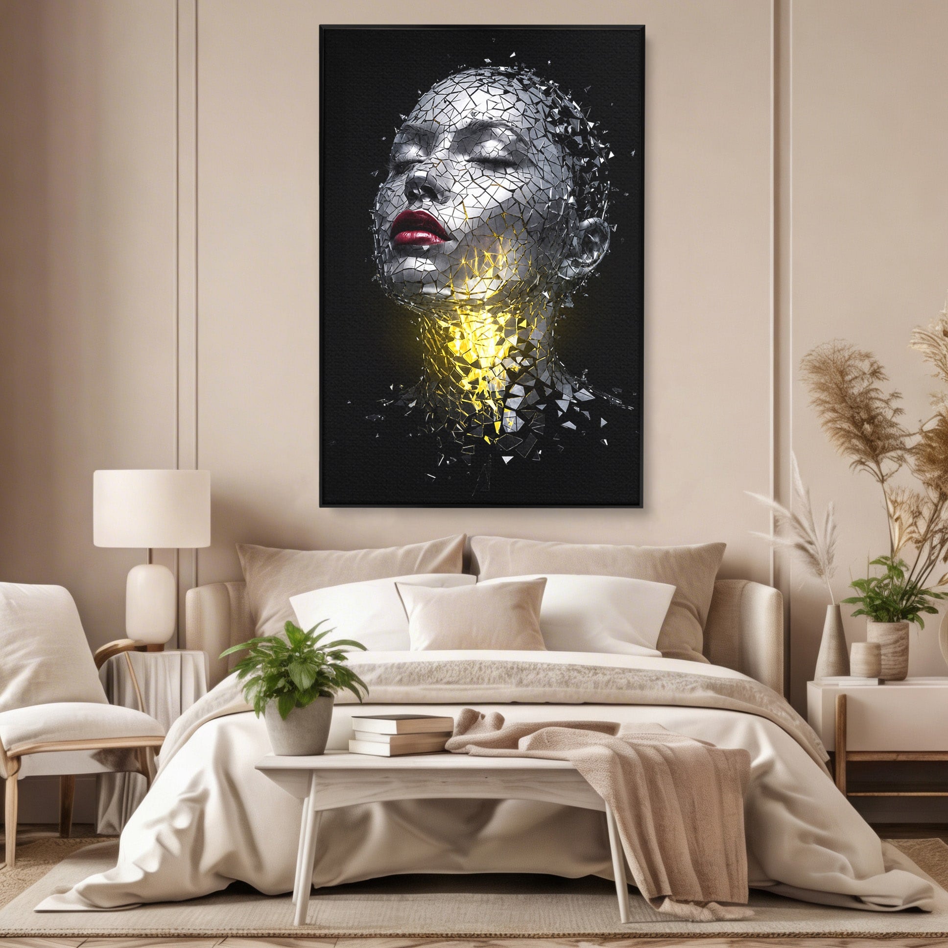 Tablou Canvas Premium LuxCanva® G1292, Chip Uman Fragmentat, Portret, Abstract, Modern, Fragmentat, Dormitor, Birou, Culori Vibrante