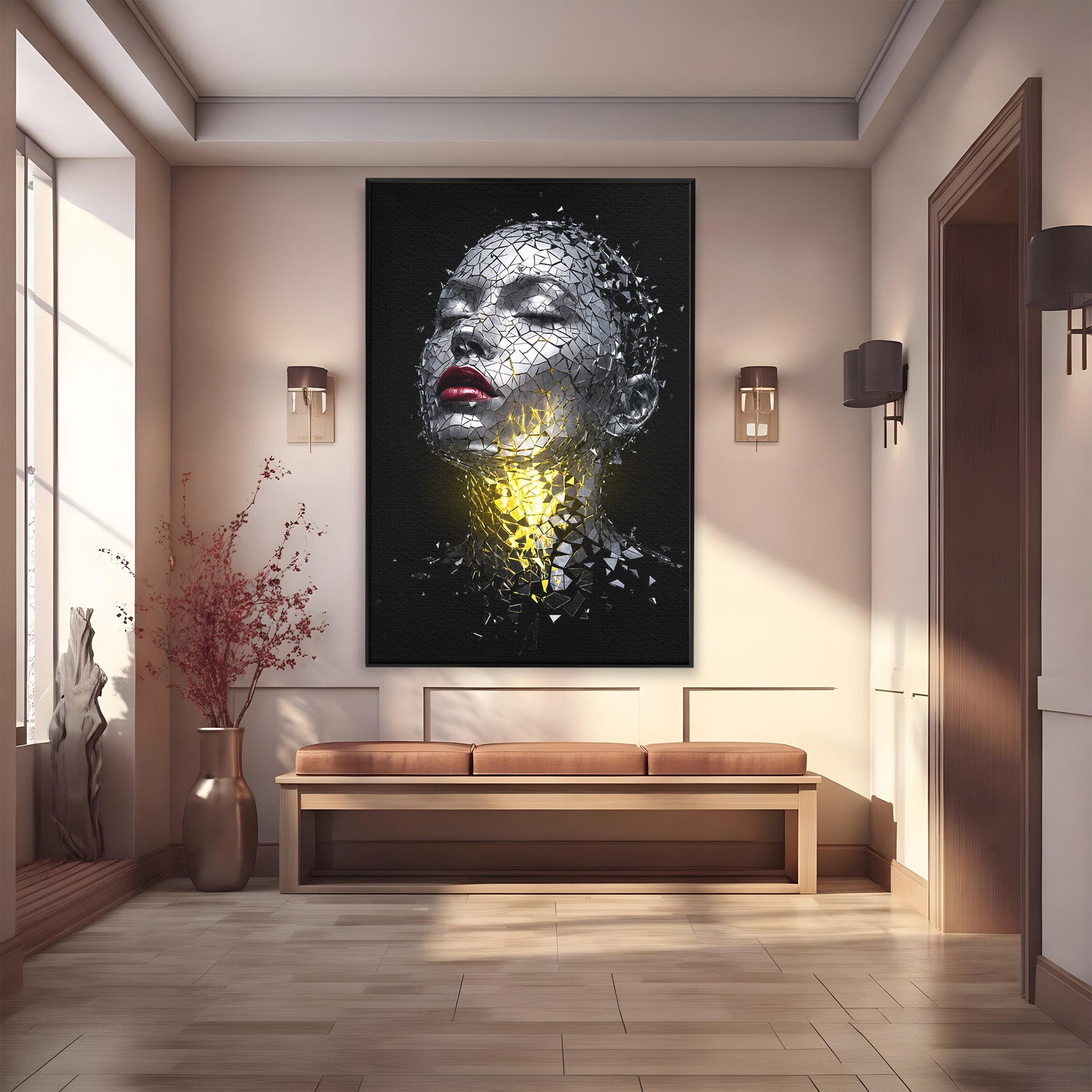 Tablou Canvas Premium LuxCanva® G1292, Chip Uman Fragmentat, Portret, Abstract, Modern, Fragmentat, Dormitor, Birou, Culori Vibrante