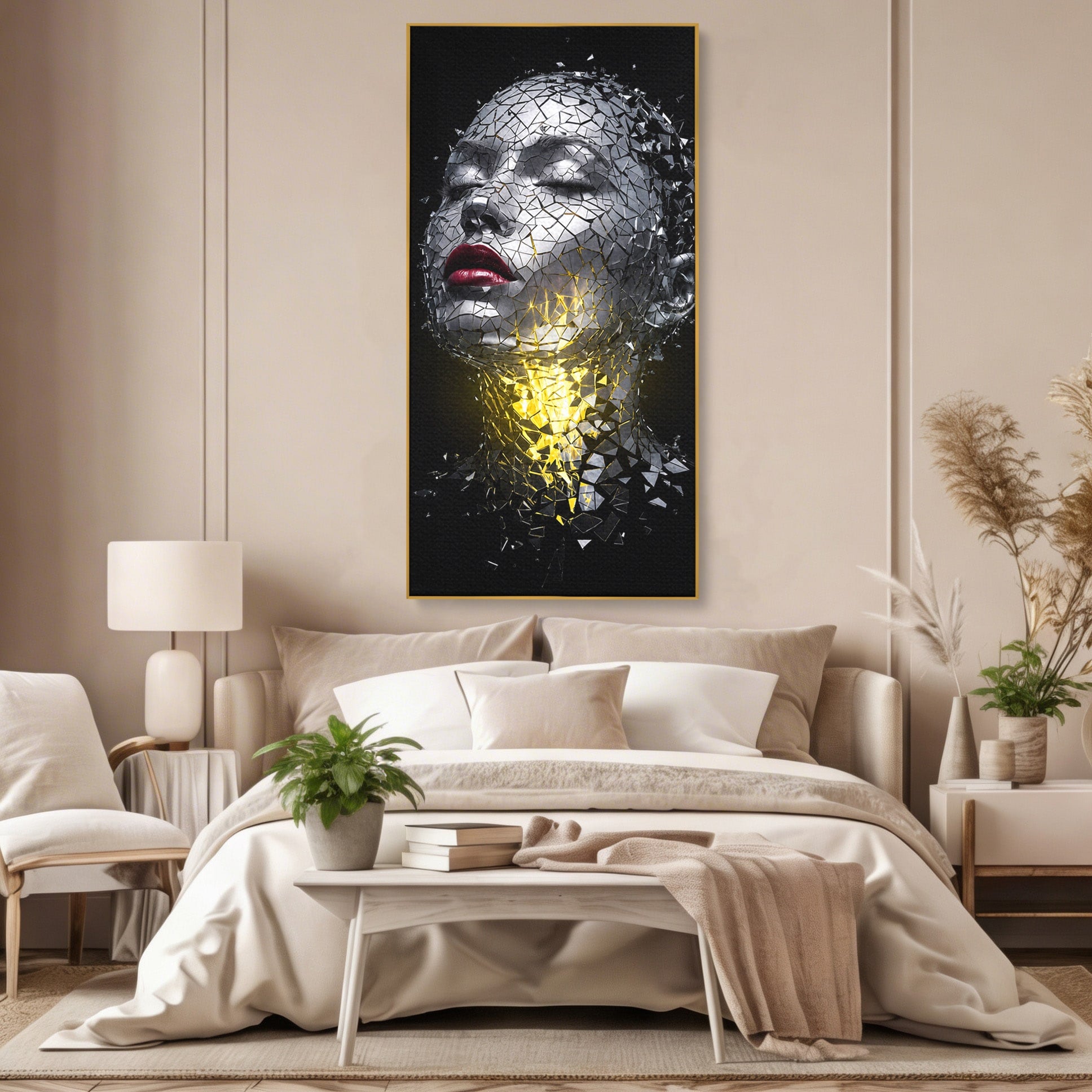 Tablou Canvas Premium LuxCanva® G1292, Chip Uman Fragmentat, Portret, Abstract, Modern, Fragmentat, Dormitor, Birou, Culori Vibrante