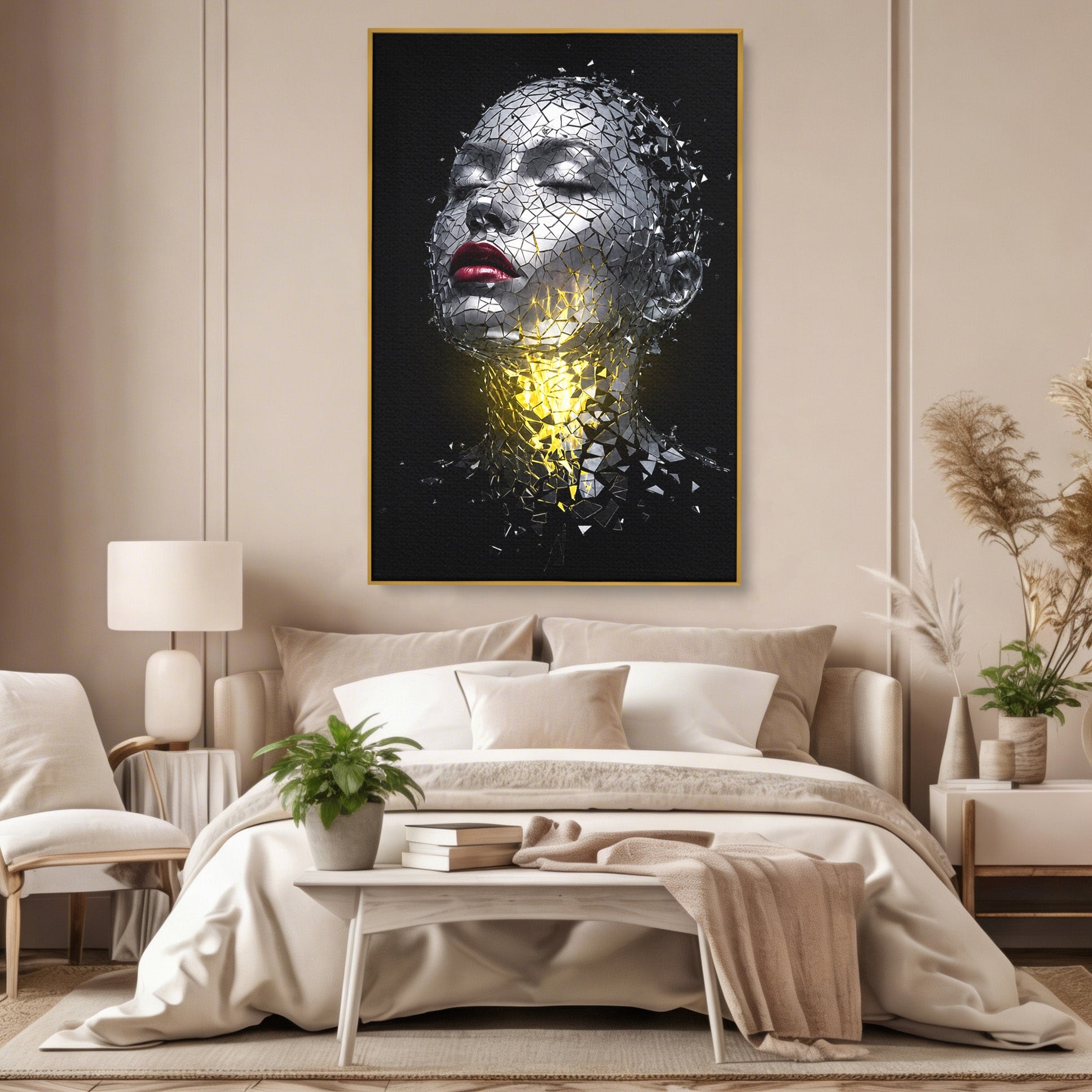Tablou Canvas Premium LuxCanva® G1292, Chip Uman Fragmentat, Portret, Abstract, Modern, Fragmentat, Dormitor, Birou, Culori Vibrante