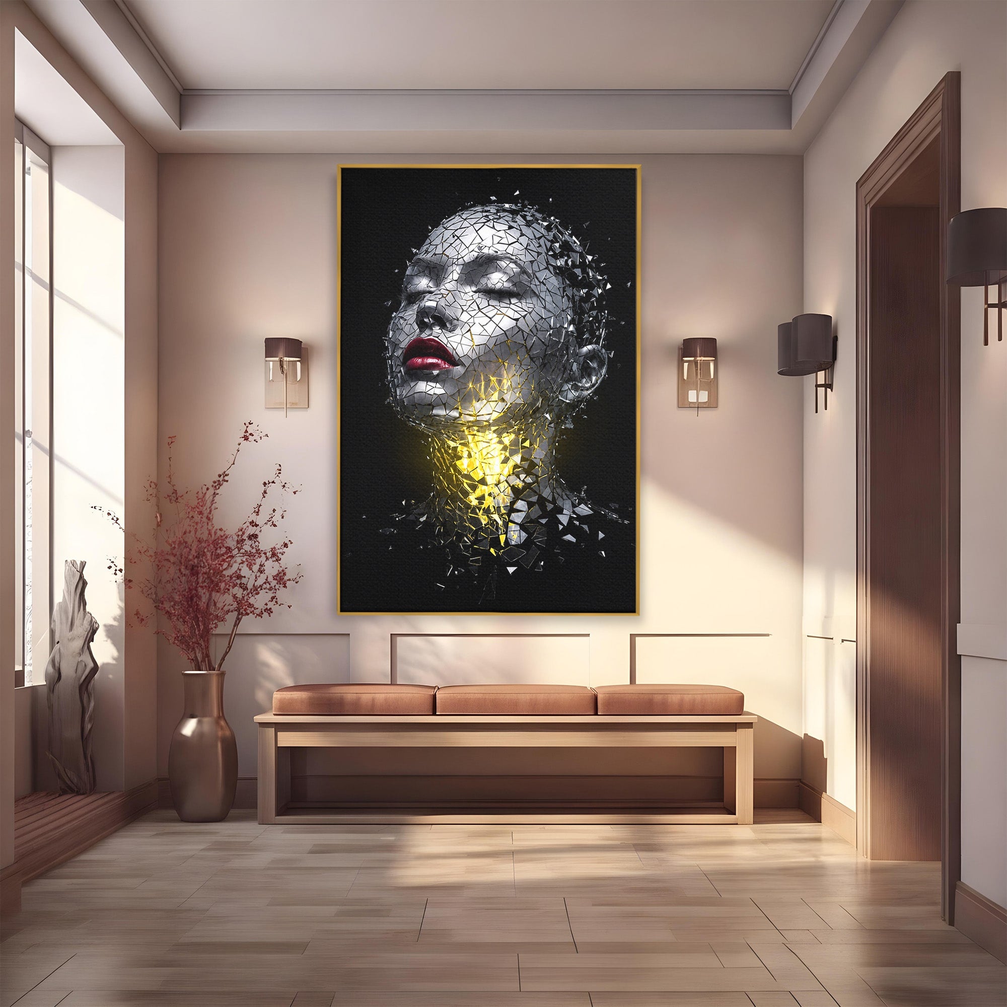 Tablou Canvas Premium LuxCanva® G1292, Chip Uman Fragmentat, Portret, Abstract, Modern, Fragmentat, Dormitor, Birou, Culori Vibrante