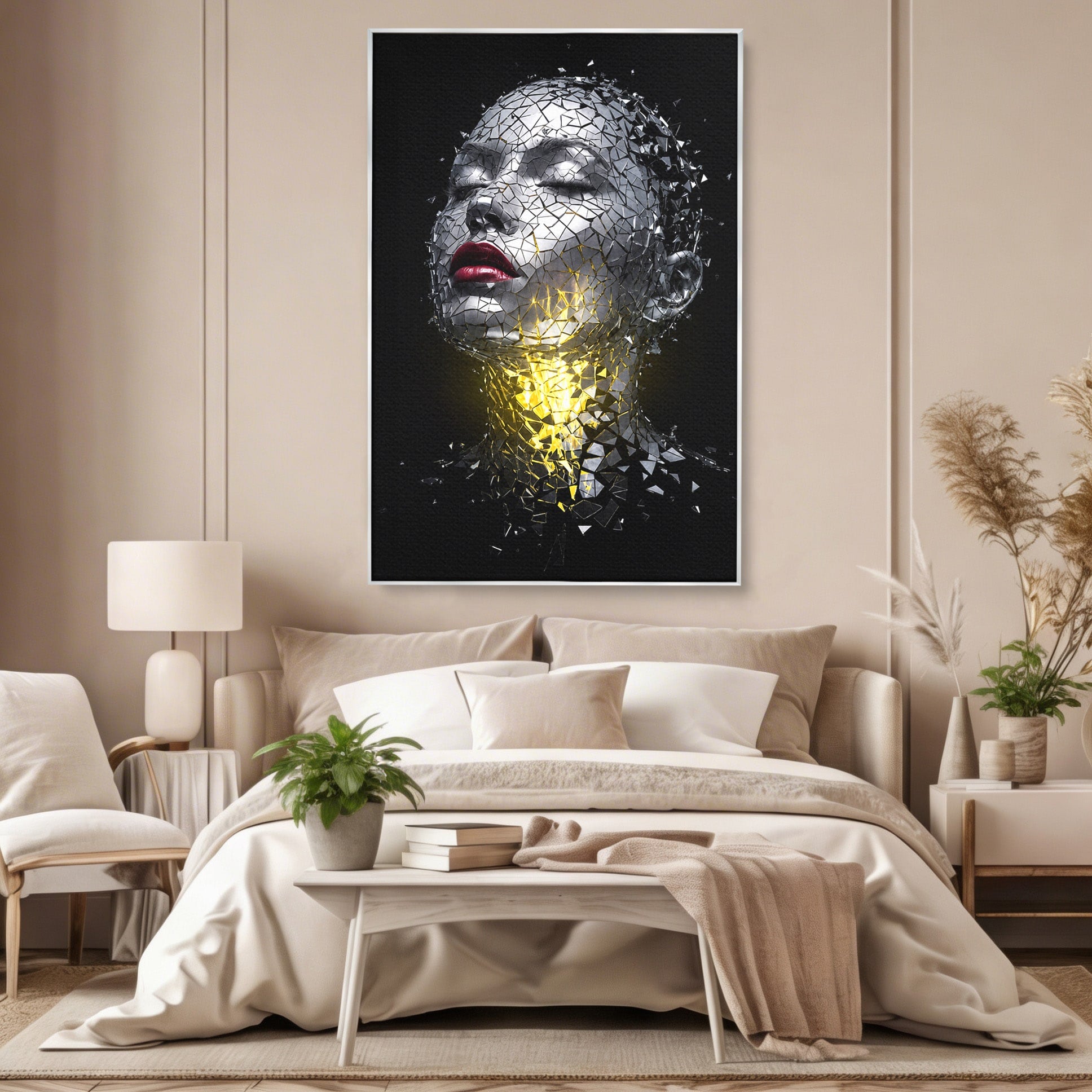 Tablou Canvas Premium LuxCanva® G1292, Chip Uman Fragmentat, Portret, Abstract, Modern, Fragmentat, Dormitor, Birou, Culori Vibrante