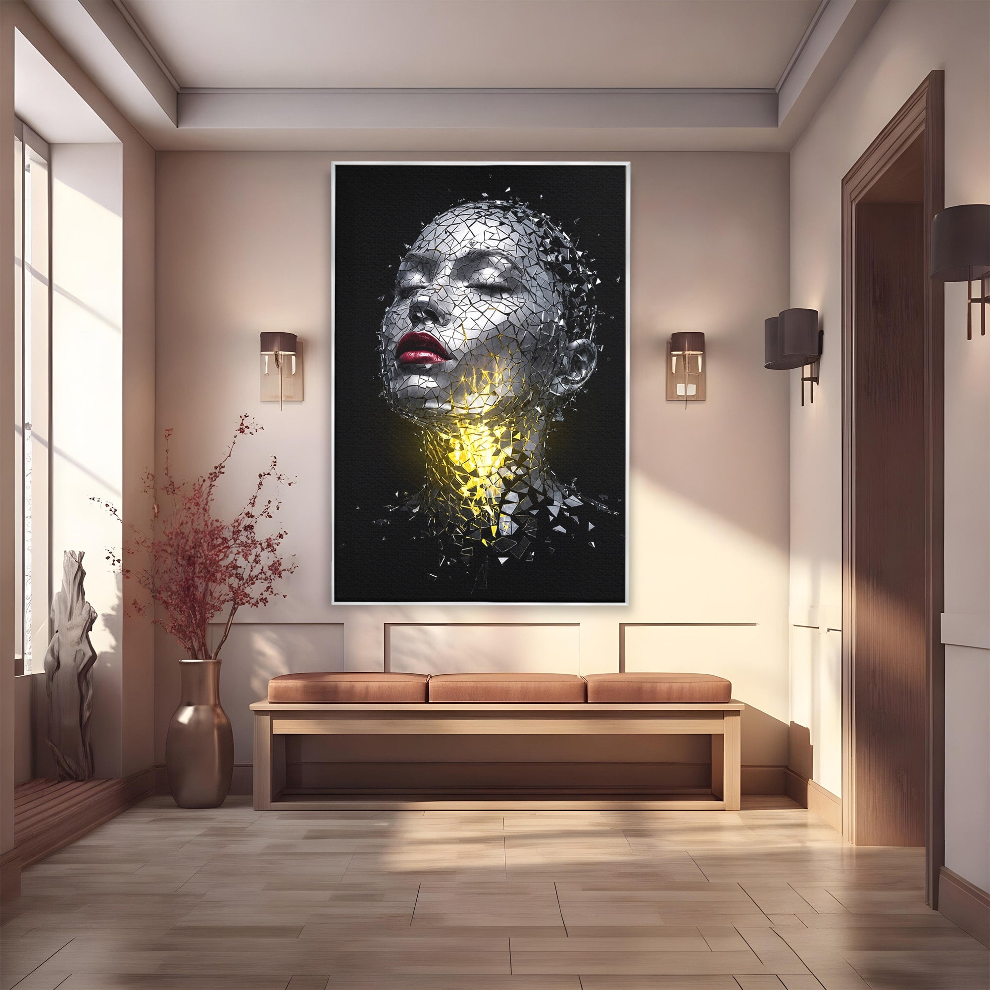 Tablou Canvas Premium LuxCanva® G1292, Chip Uman Fragmentat, Portret, Abstract, Modern, Fragmentat, Dormitor, Birou, Culori Vibrante