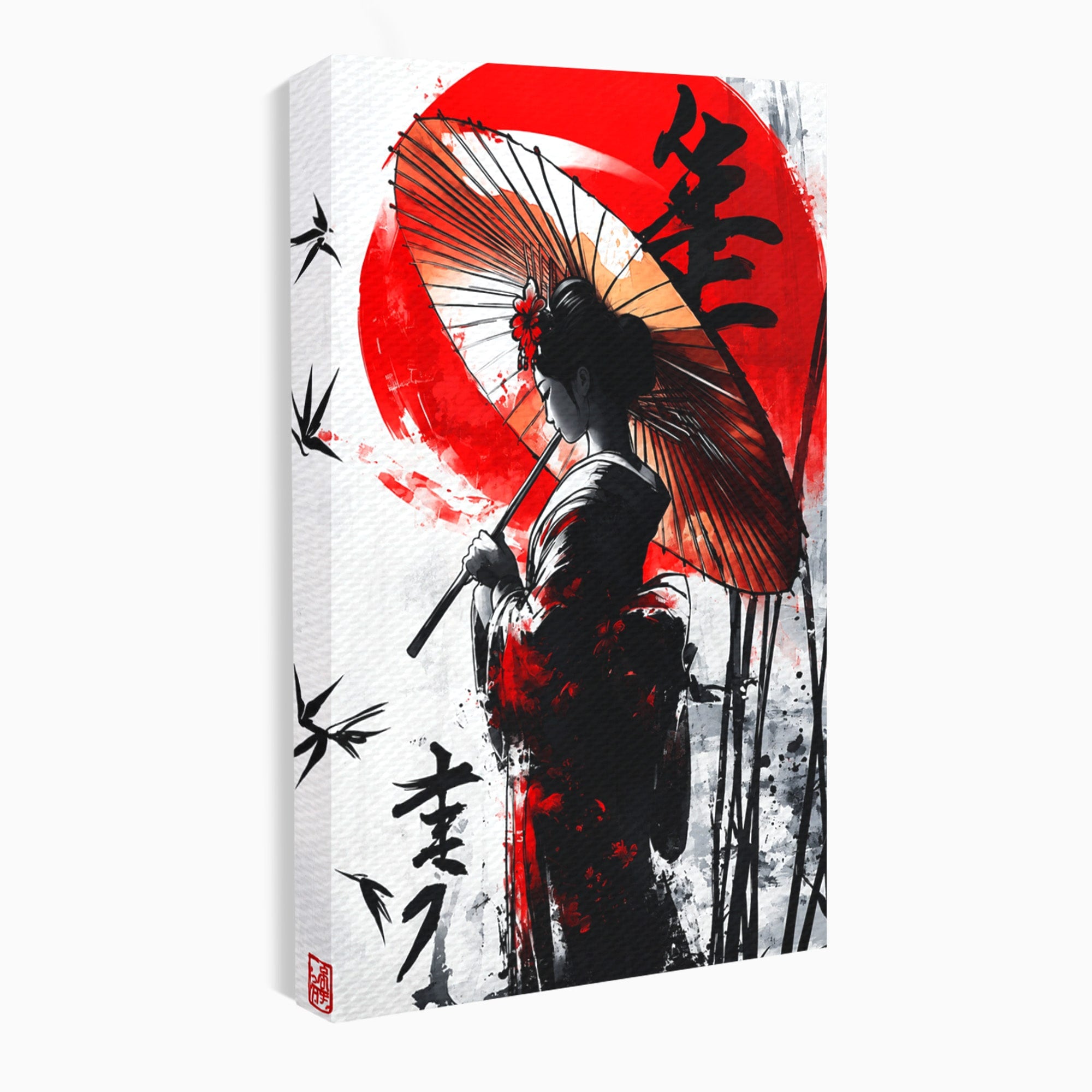 Tablou Canvas Premium LuxCanva® G1293, Geisha Cu Umbrela, Geisha, Umbrela, Arta Japoneza, Eleganta, Dormitor, Culori Vibrante