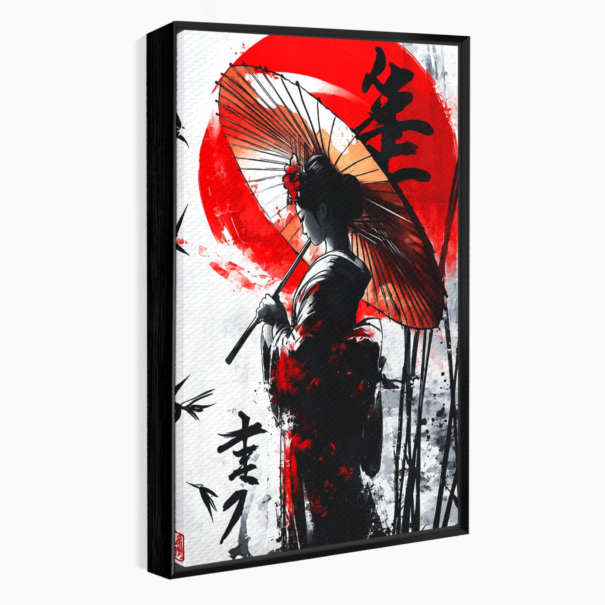 Tablou Canvas Premium LuxCanva® G1293, Geisha Cu Umbrela, Geisha, Umbrela, Arta Japoneza, Eleganta, Dormitor, Culori Vibrante