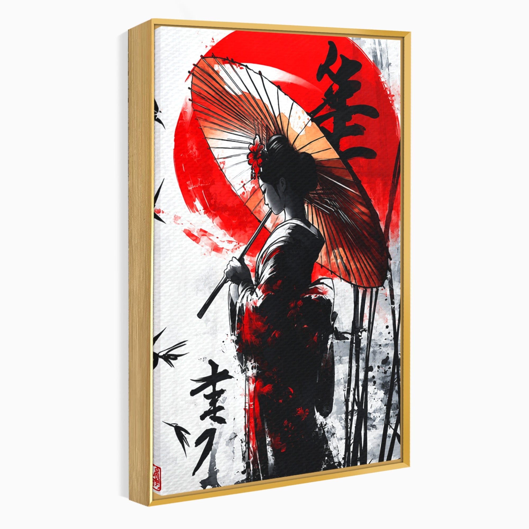 Tablou Canvas Premium LuxCanva® G1293, Geisha Cu Umbrela, Geisha, Umbrela, Arta Japoneza, Eleganta, Dormitor, Culori Vibrante
