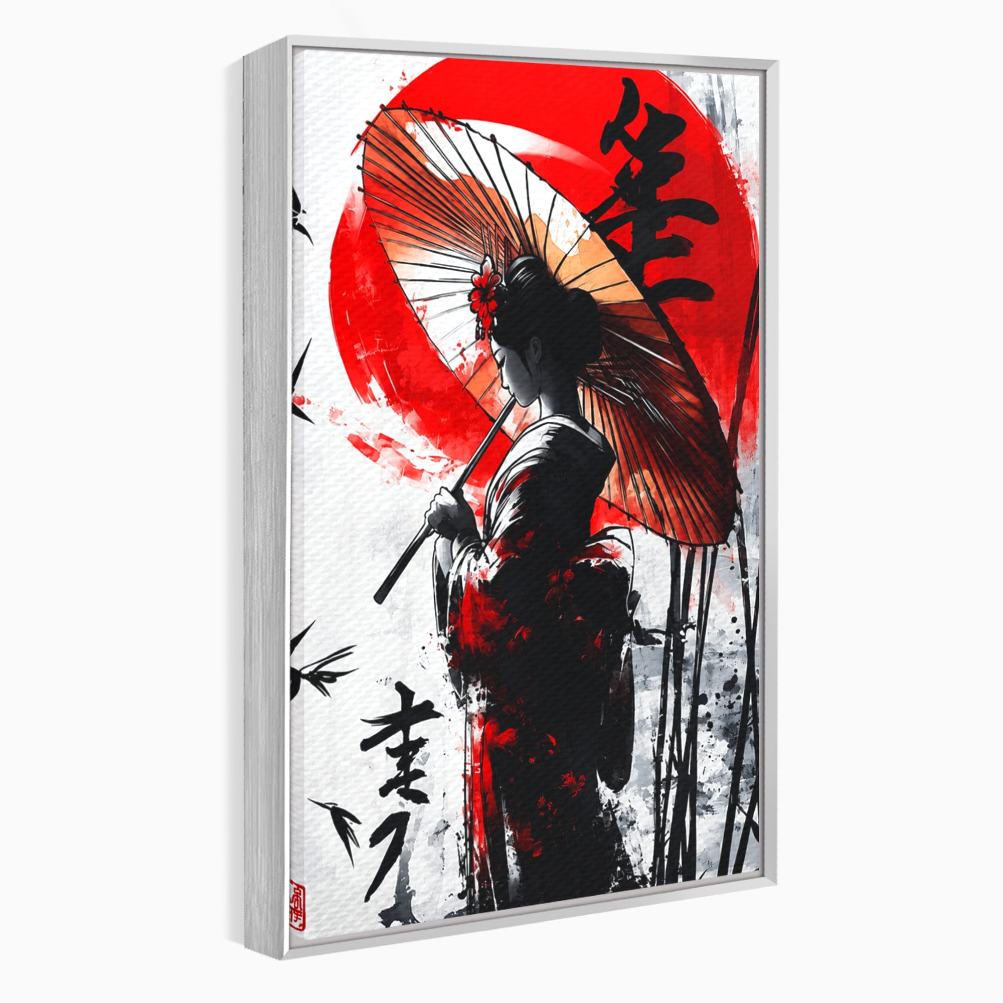Tablou Canvas Premium LuxCanva® G1293, Geisha Cu Umbrela, Geisha, Umbrela, Arta Japoneza, Eleganta, Dormitor, Culori Vibrante