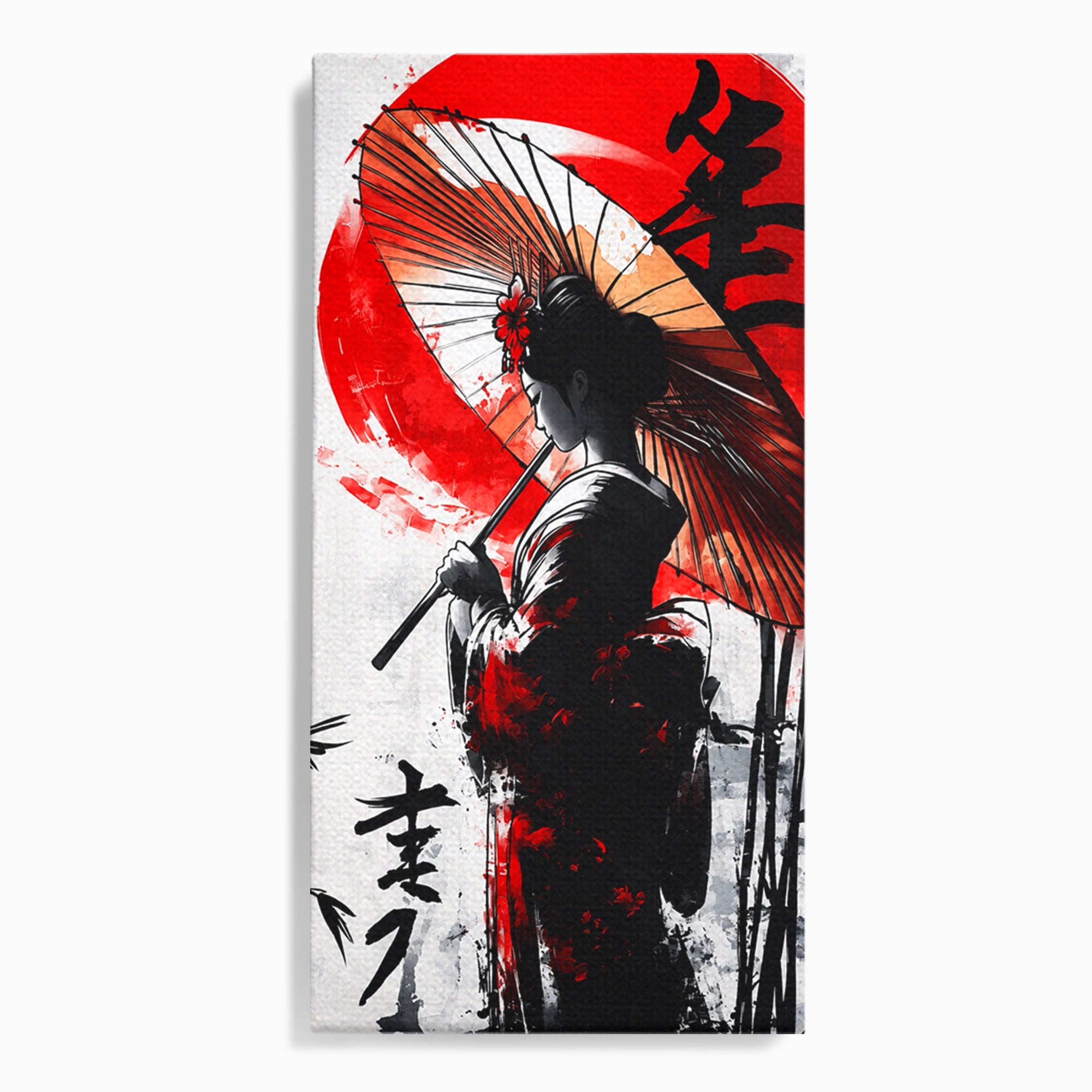 Tablou Canvas Premium LuxCanva® G1293, Geisha Cu Umbrela, Geisha, Umbrela, Arta Japoneza, Eleganta, Dormitor, Culori Vibrante