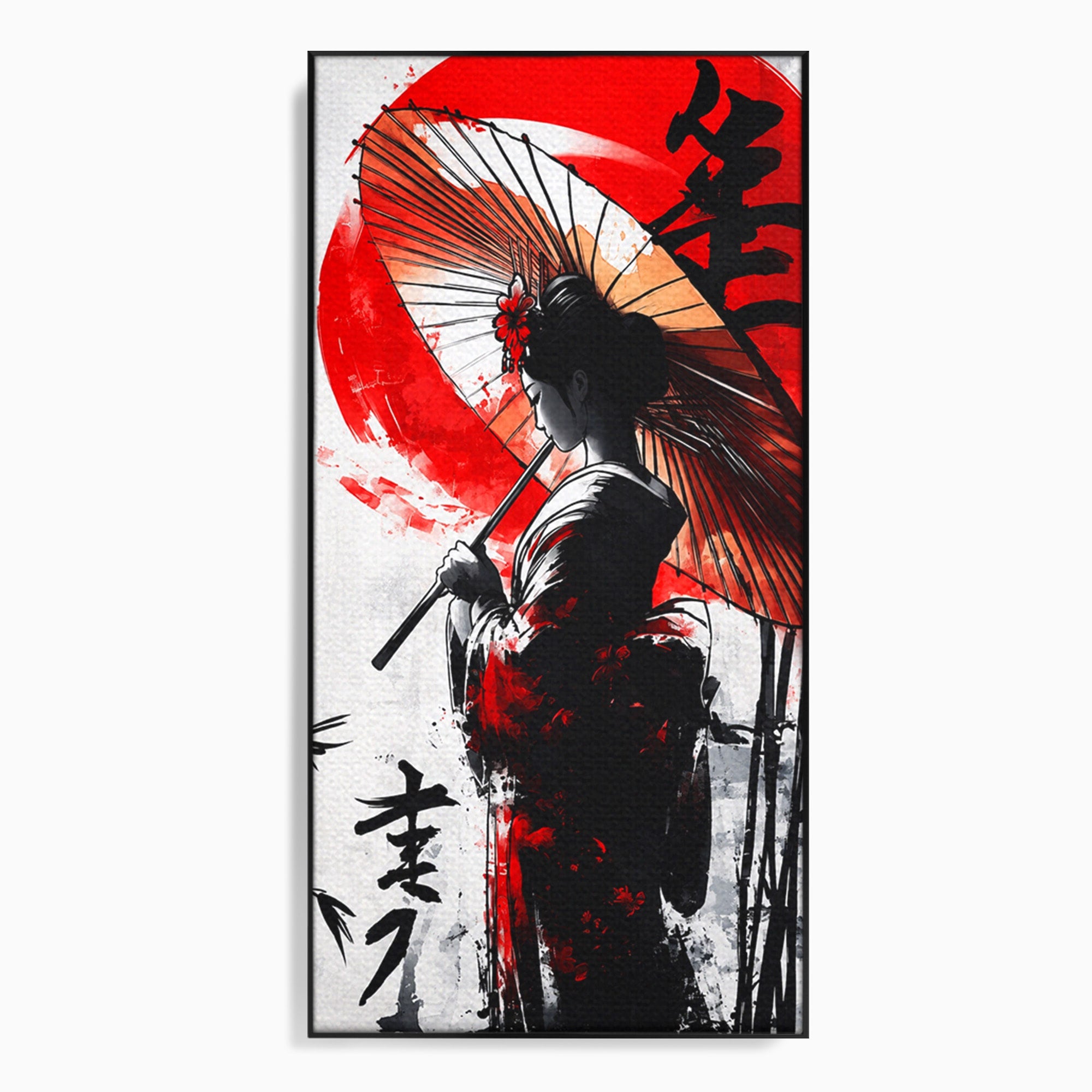 Tablou Canvas Premium LuxCanva® G1293, Geisha Cu Umbrela, Geisha, Umbrela, Arta Japoneza, Eleganta, Dormitor, Culori Vibrante