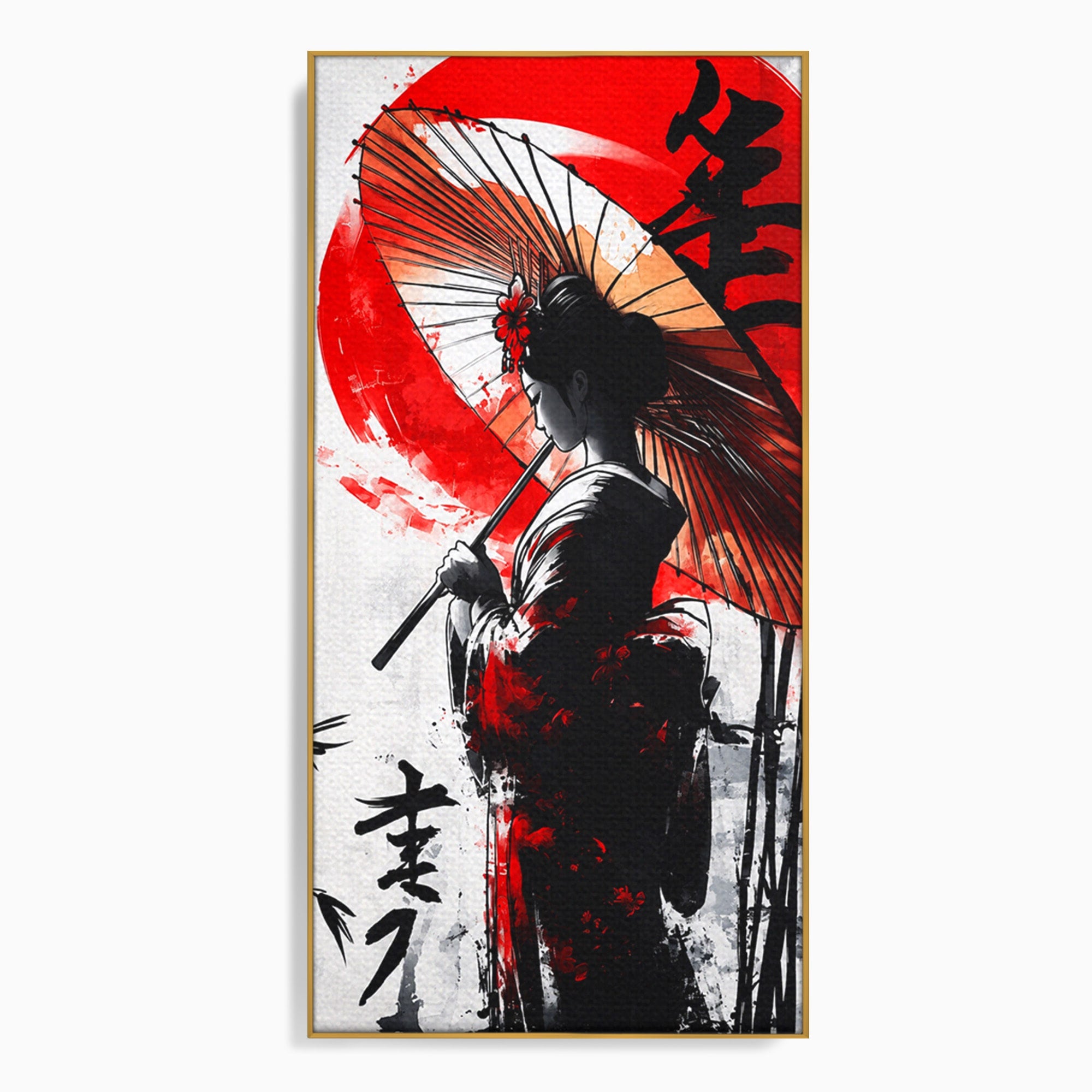 Tablou Canvas Premium LuxCanva® G1293, Geisha Cu Umbrela, Geisha, Umbrela, Arta Japoneza, Eleganta, Dormitor, Culori Vibrante