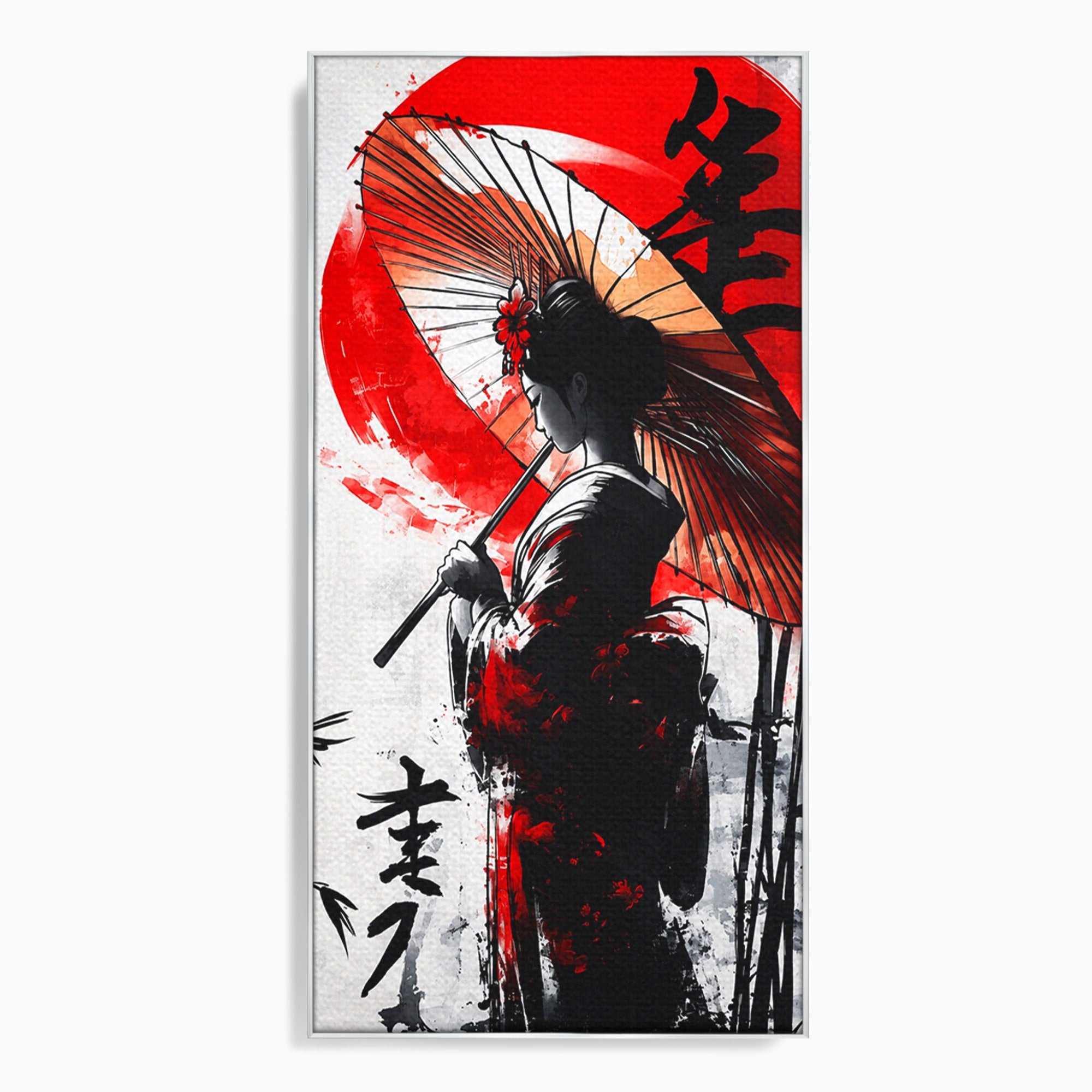 Tablou Canvas Premium LuxCanva® G1293, Geisha Cu Umbrela, Geisha, Umbrela, Arta Japoneza, Eleganta, Dormitor, Culori Vibrante