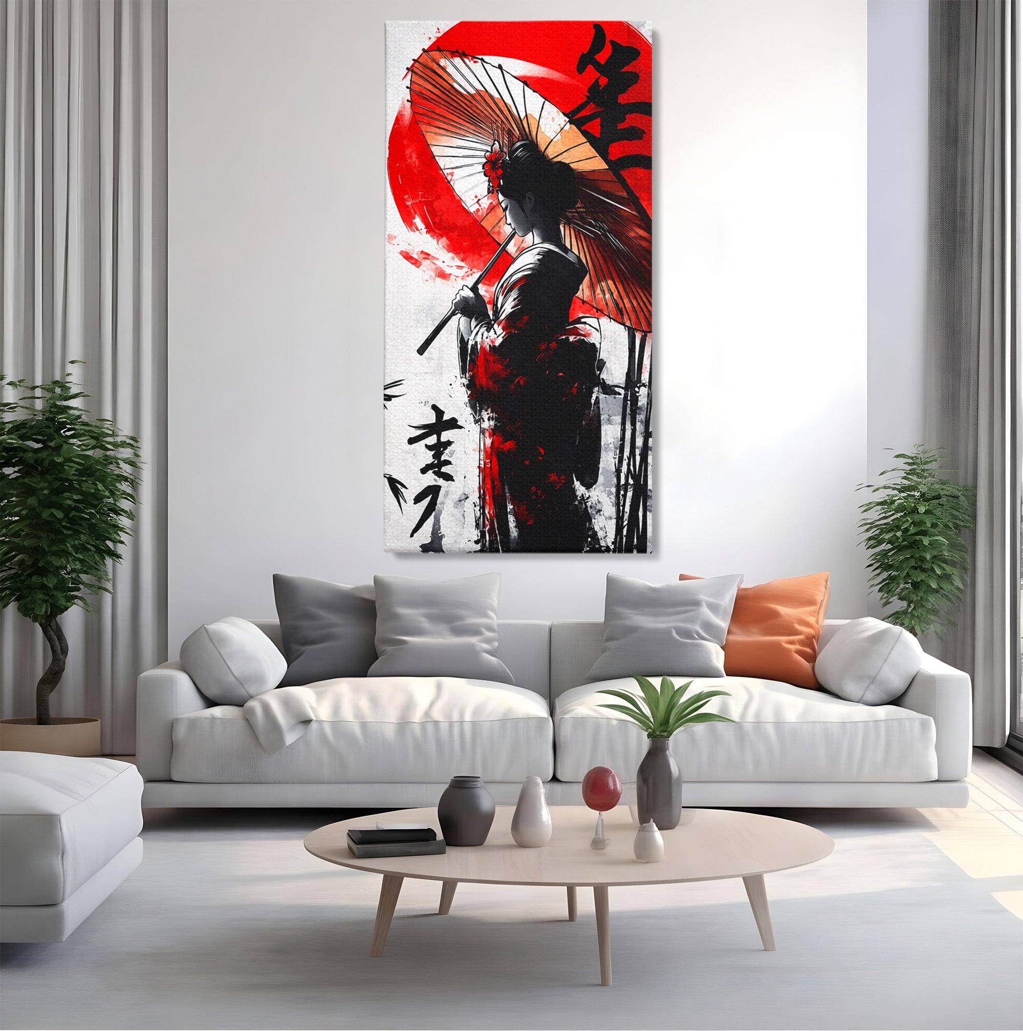 Tablou Canvas Premium LuxCanva® G1293, Geisha Cu Umbrela, Geisha, Umbrela, Arta Japoneza, Eleganta, Dormitor, Culori Vibrante